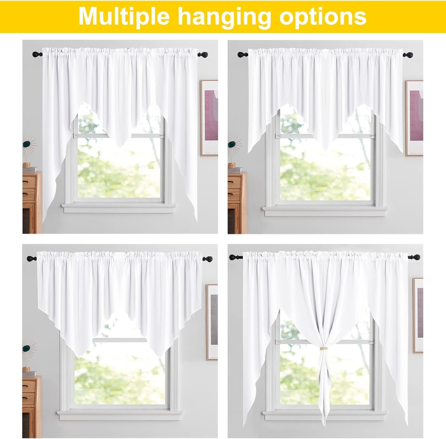 image:imageNICETOWN Blackout Window Treatment Pole Pocket Kitchen Tier Curtains Tailored Scalloped ValanceSwags for Living Room One Pair 36 Wide by 63inches Long Each Panel GreyPure White