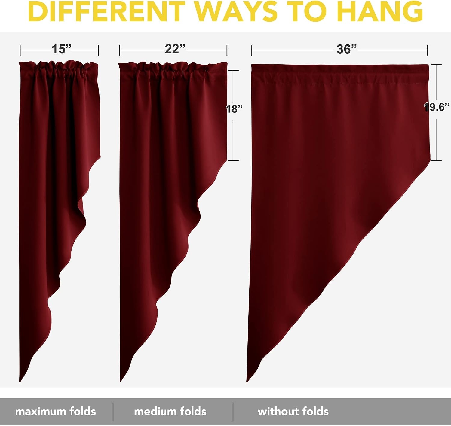 image:imageNICETOWN Blackout Window Treatment Pole Pocket Kitchen Tier Curtains Tailored Scalloped ValanceSwags for Living Room One Pair 36 Wide by 63inches Long Each Panel GreyBurgundy Red