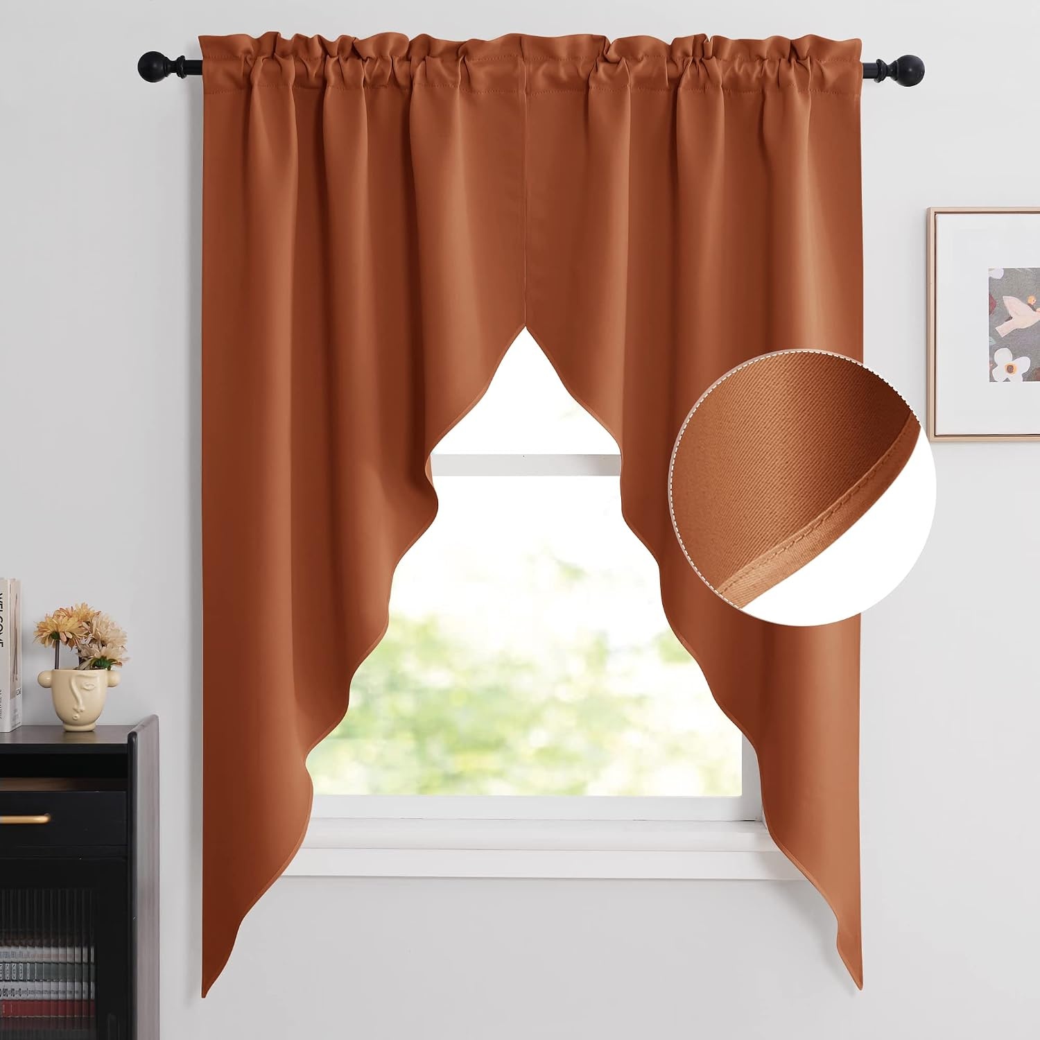 image:imageNICETOWN Blackout Window Treatment Pole Pocket Kitchen Tier Curtains Tailored Scalloped ValanceSwags for Living Room One Pair 36 Wide by 63inches Long Each Panel GreyBurnt Orange