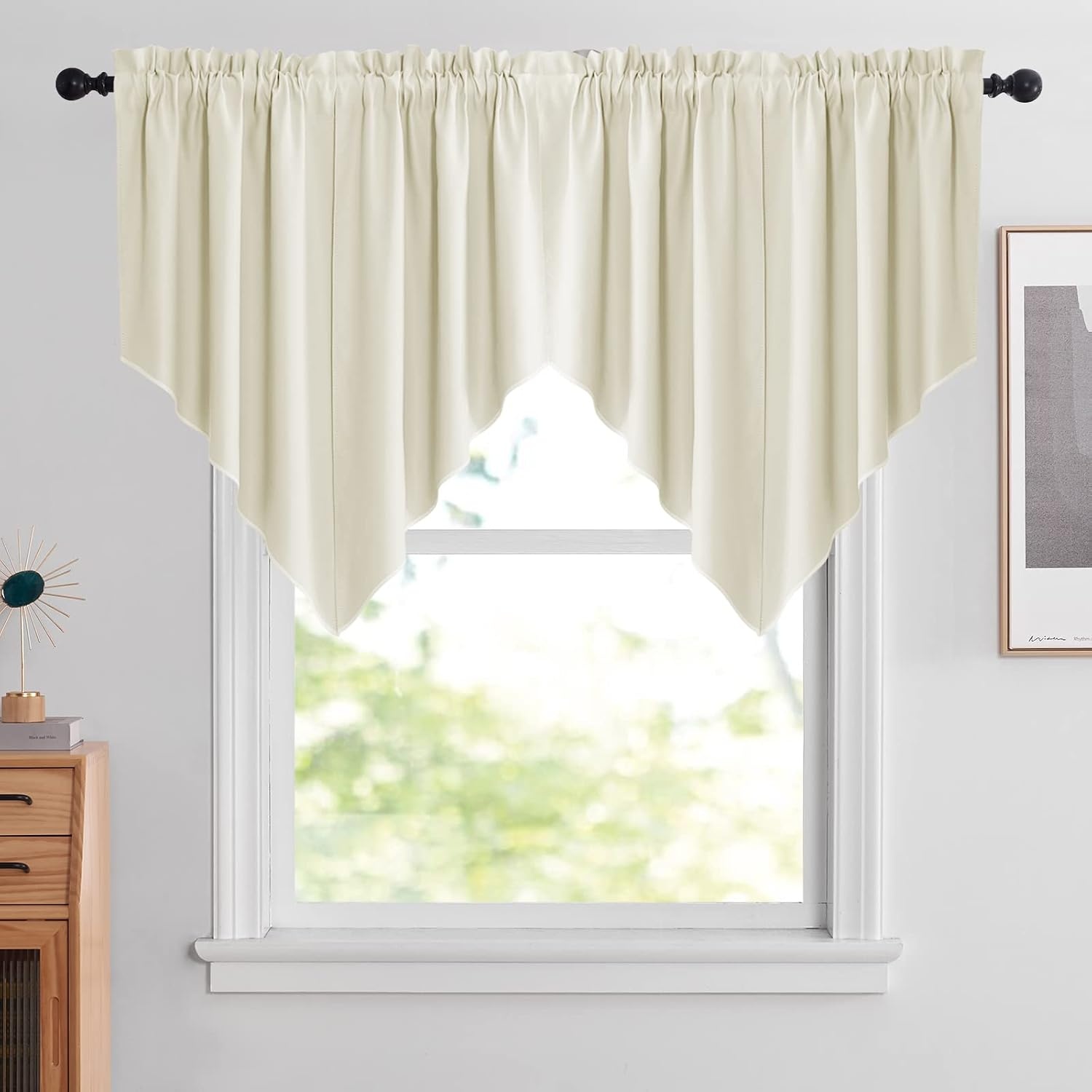 image:imageNICETOWN Blackout Window Treatment Pole Pocket Kitchen Tier Curtains Tailored Scalloped ValanceSwags for Living Room One Pair 36 Wide by 63inches Long Each Panel GreyLight Beige