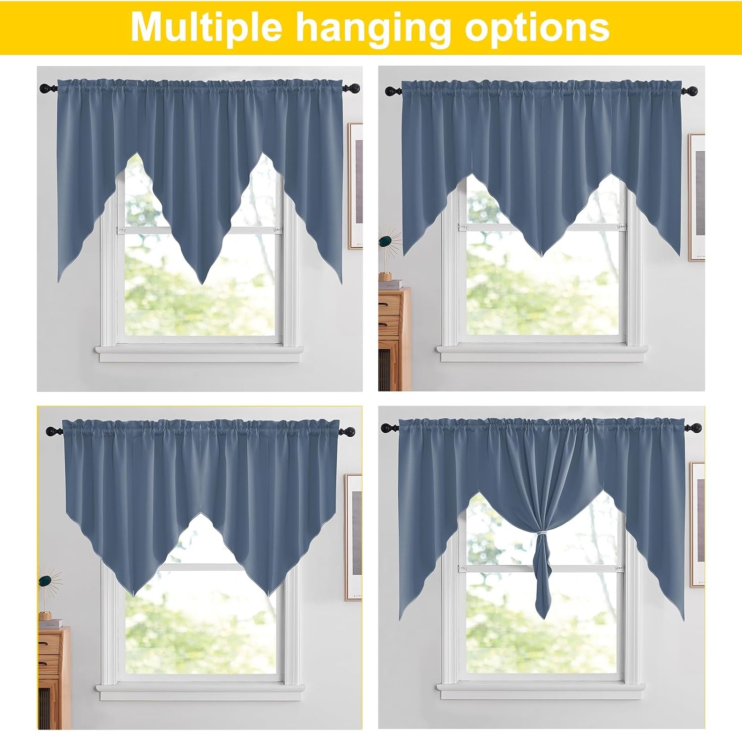image:imageNICETOWN Blackout Window Treatment Pole Pocket Kitchen Tier Curtains Tailored Scalloped ValanceSwags for Living Room One Pair 36 Wide by 63inches Long Each Panel GreyStone Blue