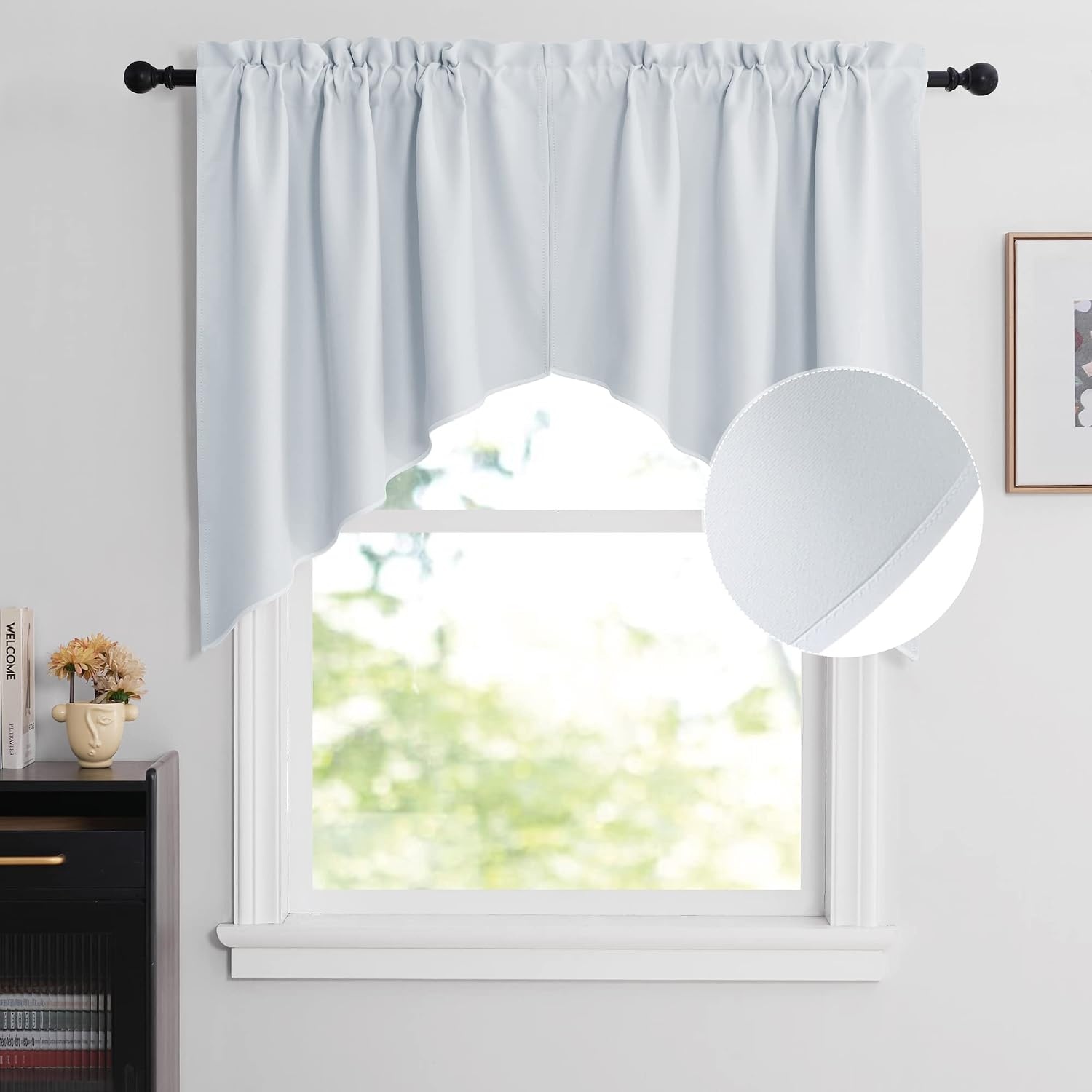 image:imageNICETOWN Blackout Window Treatment Pole Pocket Kitchen Tier Curtains Tailored Scalloped ValanceSwags for Living Room One Pair 36 Wide by 63inches Long Each Panel GreyGreyish White