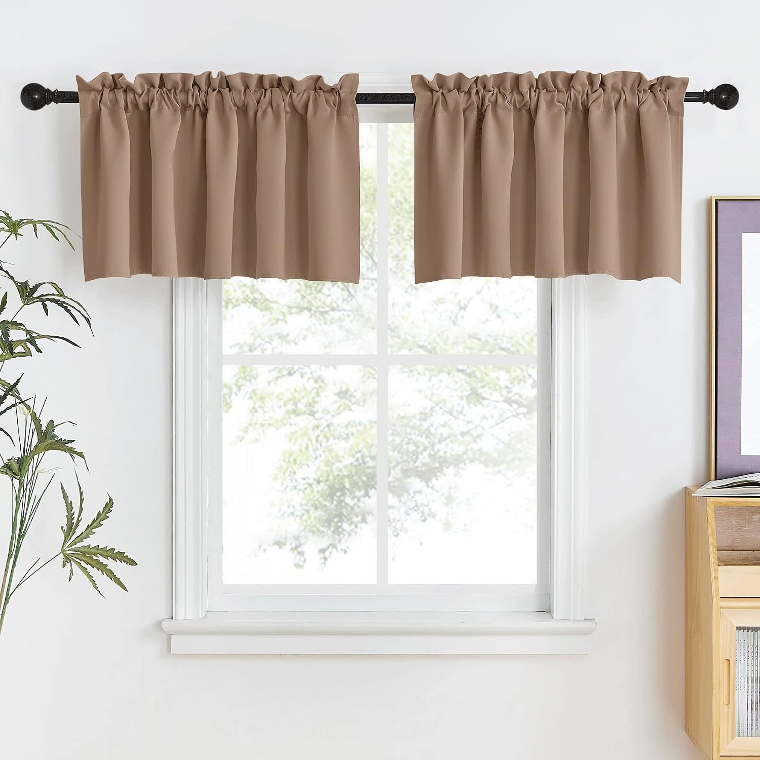 image:imageNICETOWN Blackout Window Treatment Pole Pocket Kitchen Tier Curtains Tailored Scalloped ValanceSwags for Living Room One Pair 36 Wide by 63inches Long Each Panel GreyCappuccino