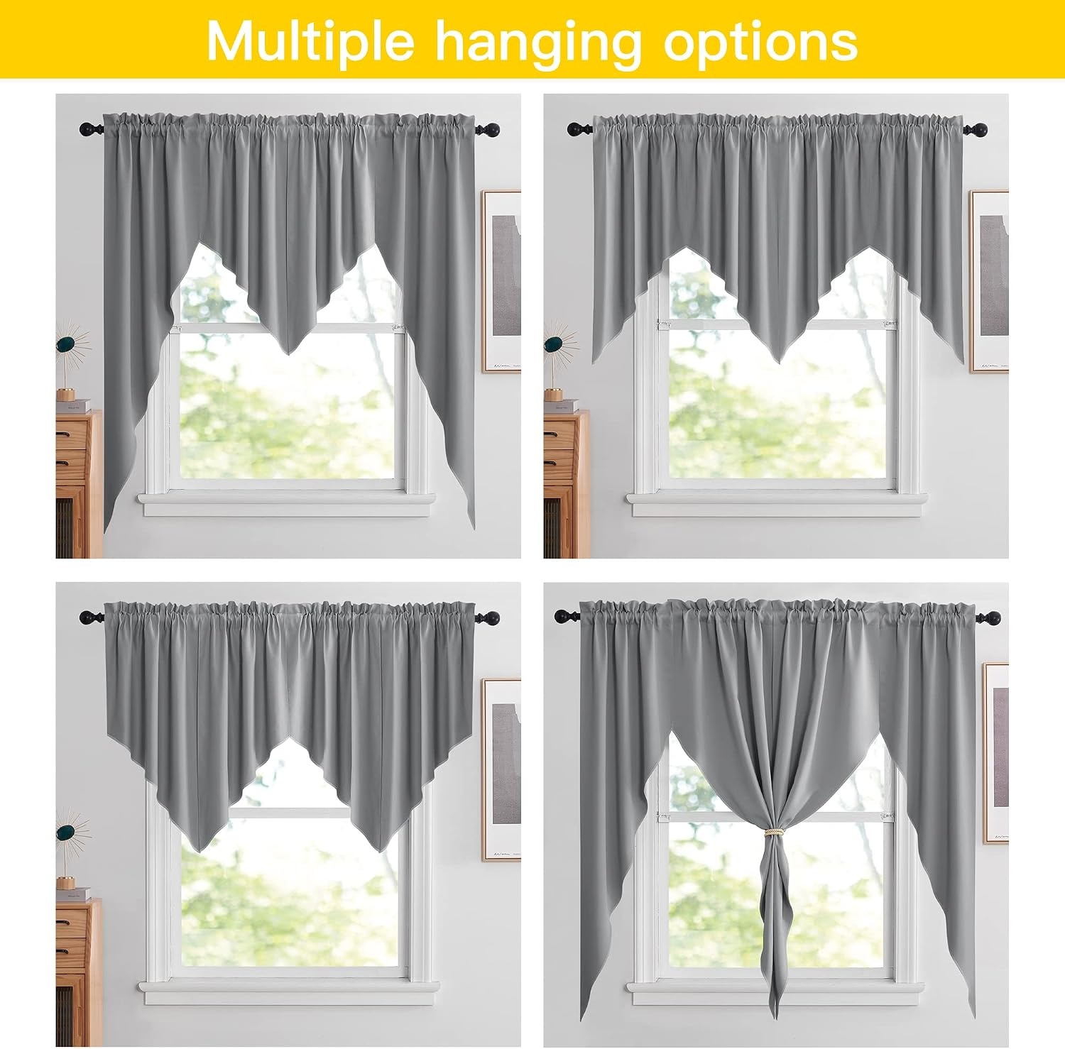 image:imageNICETOWN Blackout Window Treatment Pole Pocket Kitchen Tier Curtains Tailored Scalloped ValanceSwags for Living Room One Pair 36 Wide by 63inches Long Each Panel GreySilver Grey