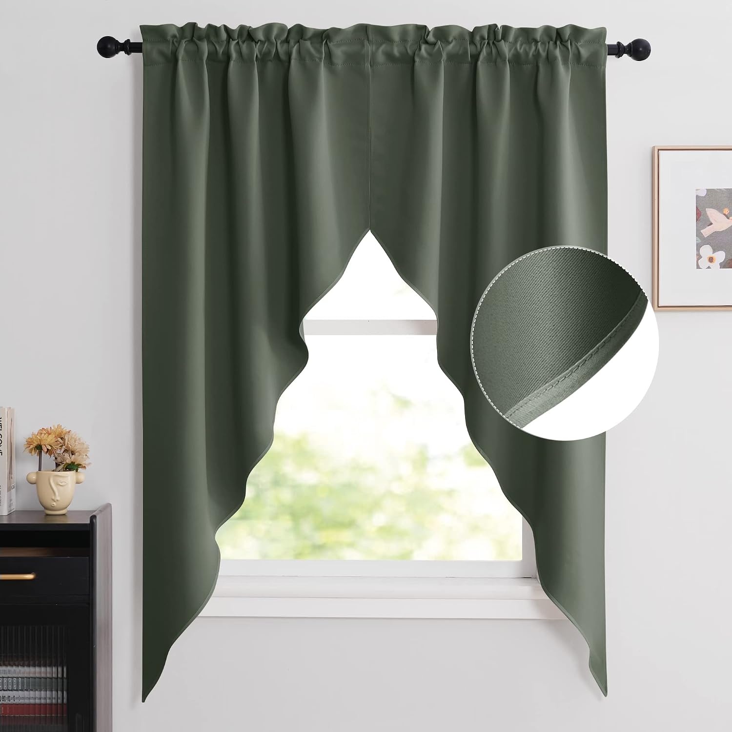 image:imageNICETOWN Blackout Window Treatment Pole Pocket Kitchen Tier Curtains Tailored Scalloped ValanceSwags for Living Room One Pair 36 Wide by 63inches Long Each Panel GreyDark Mallard