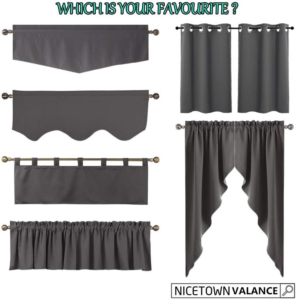 image:imageNICETOWN Blackout Window Treatment Pole Pocket Kitchen Tier Curtains Tailored Scalloped ValanceSwags for Living Room One Pair 36 Wide by 63inches Long Each Panel GreyStone Blue