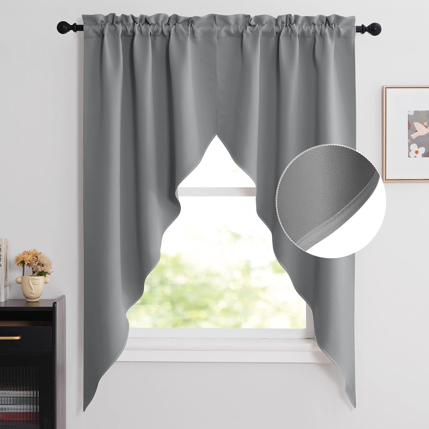 image:imageNICETOWN Blackout Window Treatment Pole Pocket Kitchen Tier Curtains Tailored Scalloped ValanceSwags for Living Room One Pair 36 Wide by 63inches Long Each Panel GreySilver Grey