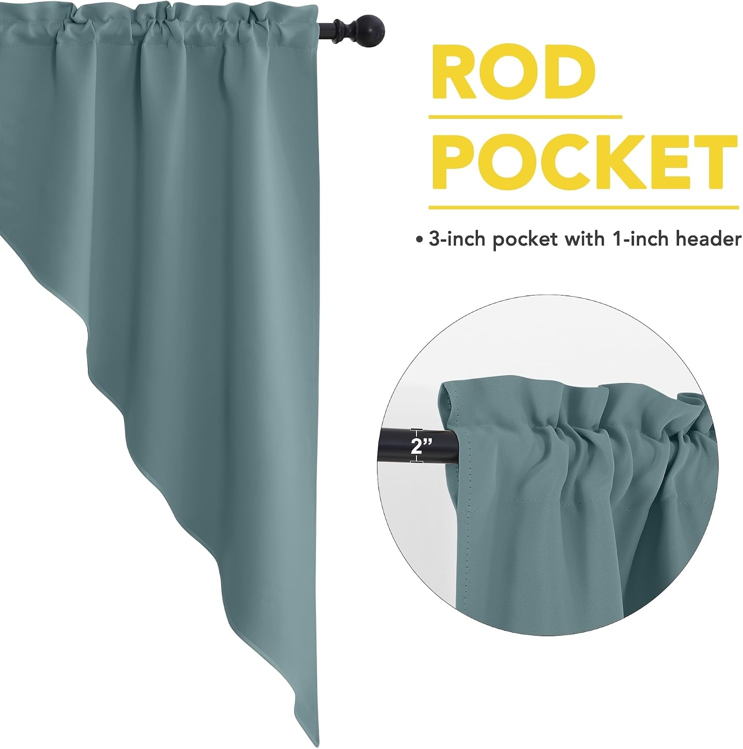 image:imageNICETOWN Blackout Window Treatment Pole Pocket Kitchen Tier Curtains Tailored Scalloped ValanceSwags for Living Room One Pair 36 Wide by 63inches Long Each Panel GreyGreyish Blue