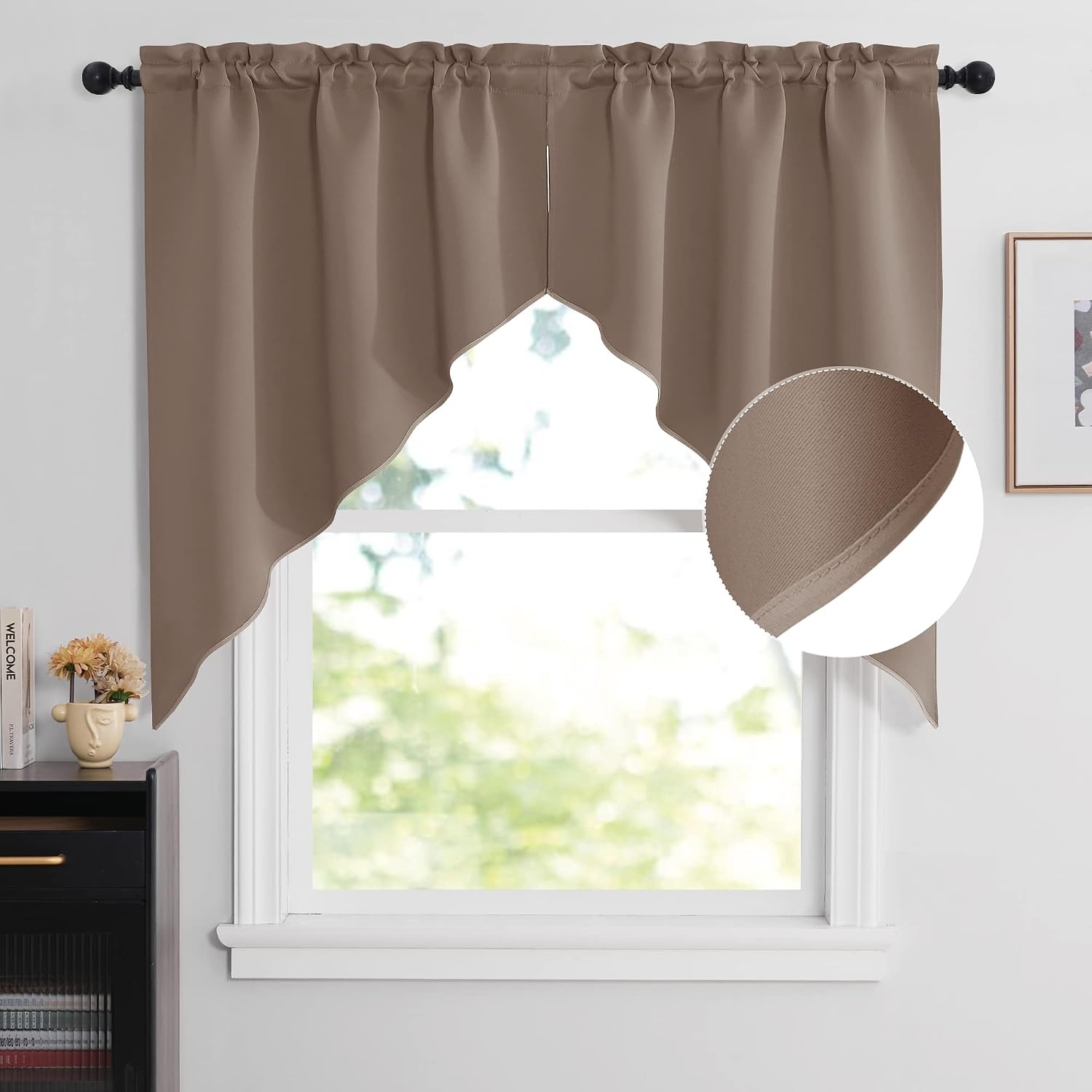 image:imageNICETOWN Blackout Window Treatment Pole Pocket Kitchen Tier Curtains Tailored Scalloped ValanceSwags for Living Room One Pair 36 Wide by 63inches Long Each Panel GreyCappuccino