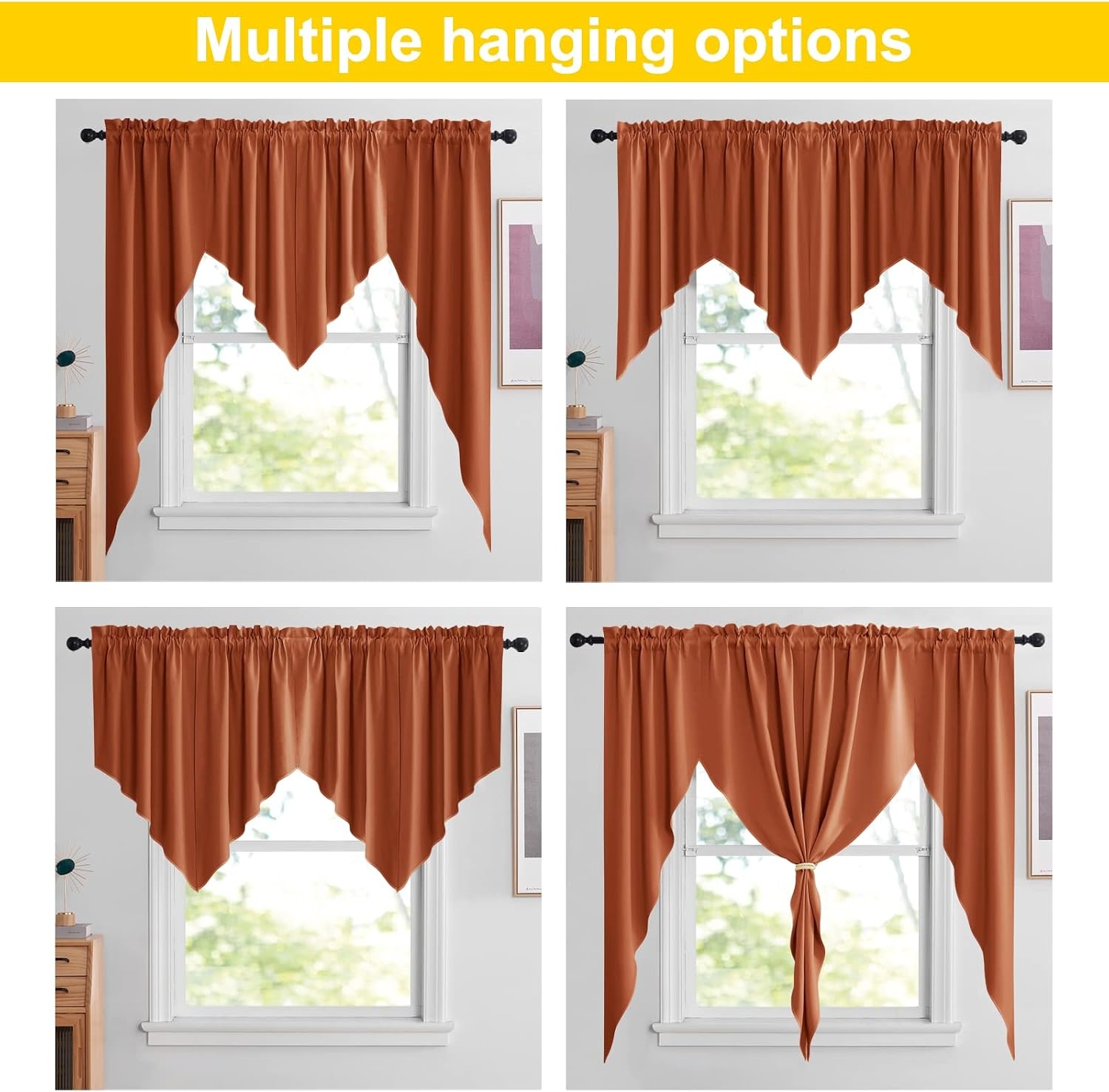 image:imageNICETOWN Blackout Window Treatment Pole Pocket Kitchen Tier Curtains Tailored Scalloped ValanceSwags for Living Room One Pair 36 Wide by 63inches Long Each Panel GreyBurnt Orange
