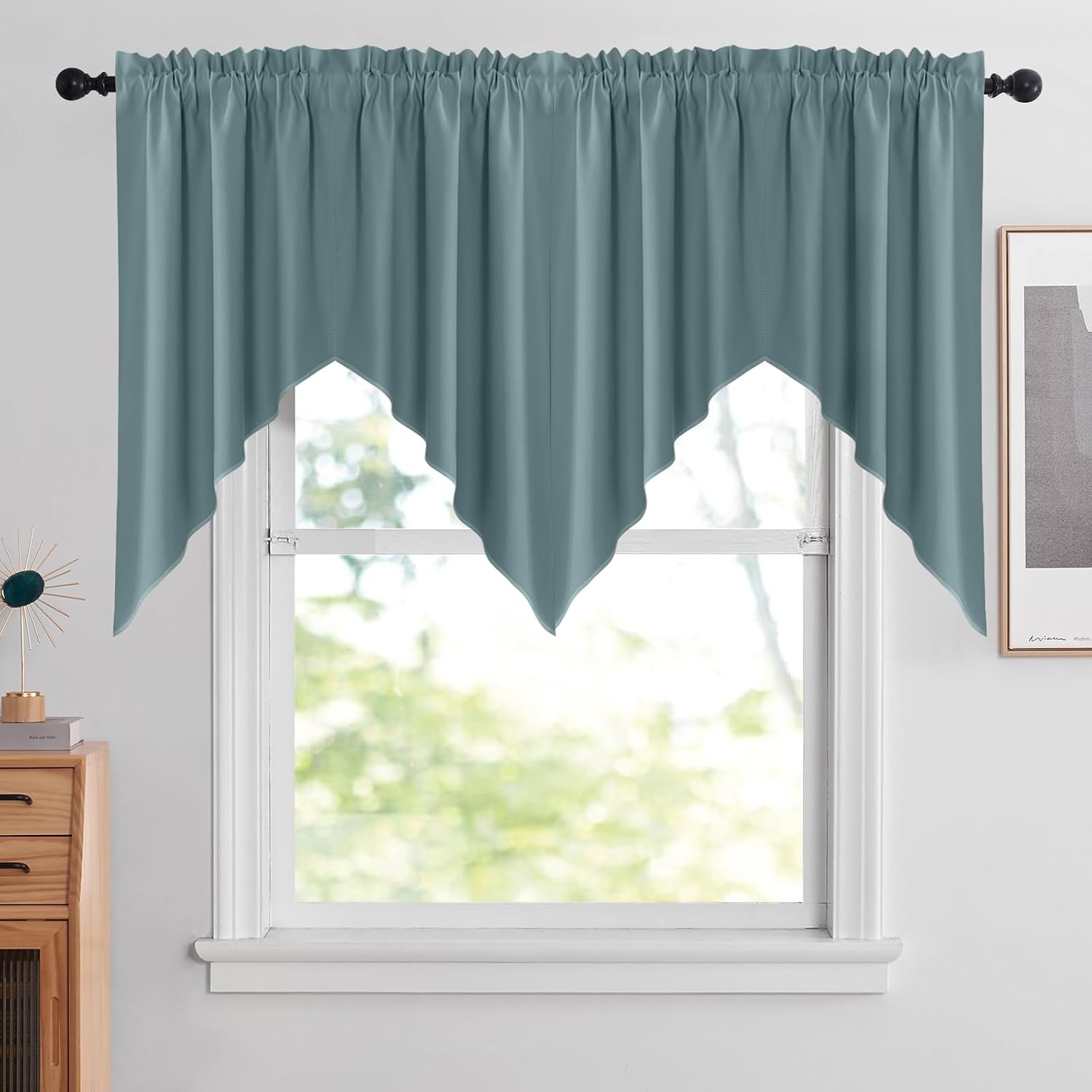 image:imageNICETOWN Blackout Window Treatment Pole Pocket Kitchen Tier Curtains Tailored Scalloped ValanceSwags for Living Room One Pair 36 Wide by 63inches Long Each Panel GreyGreyish Blue