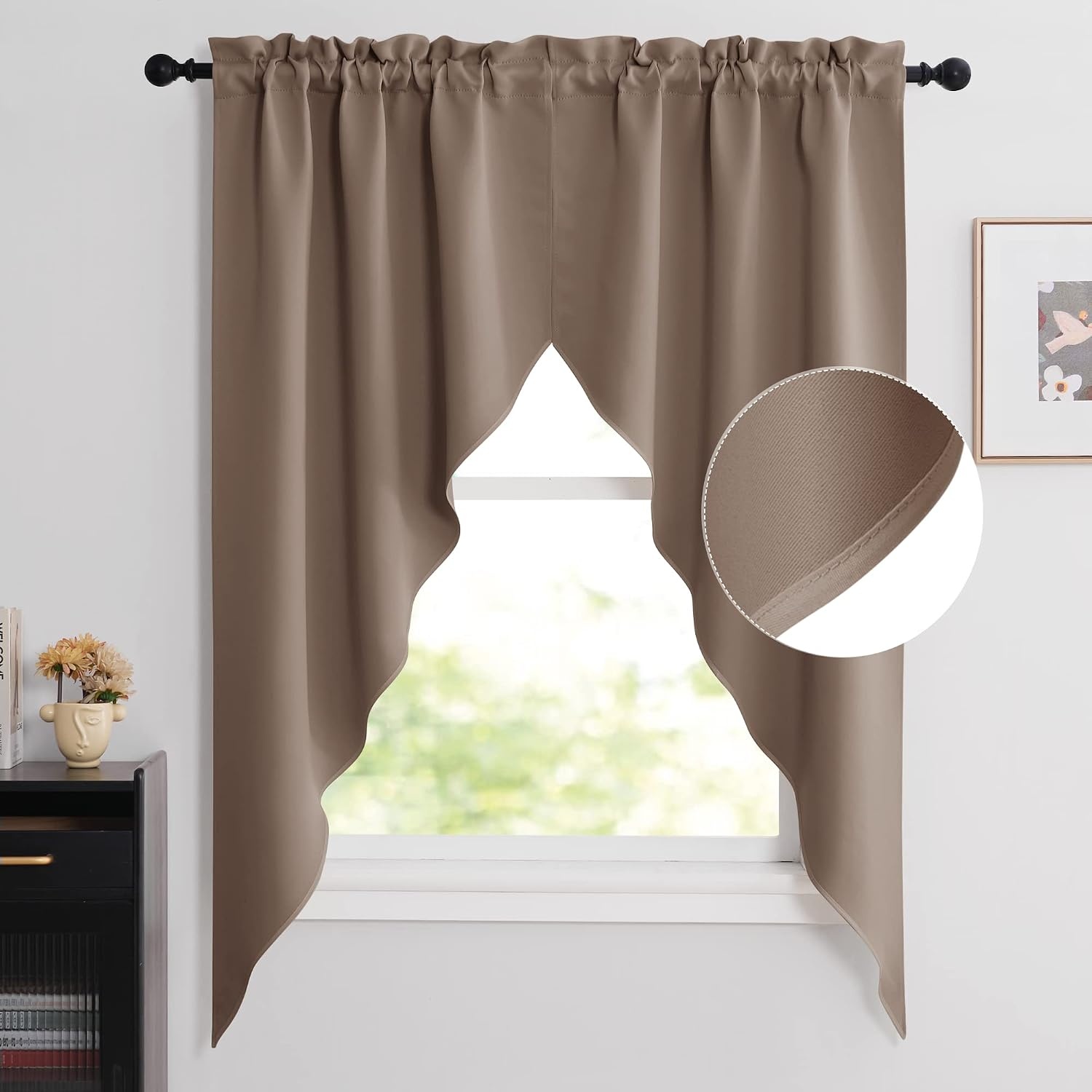 image:imageNICETOWN Blackout Window Treatment Pole Pocket Kitchen Tier Curtains Tailored Scalloped ValanceSwags for Living Room One Pair 36 Wide by 63inches Long Each Panel GreyCappuccino