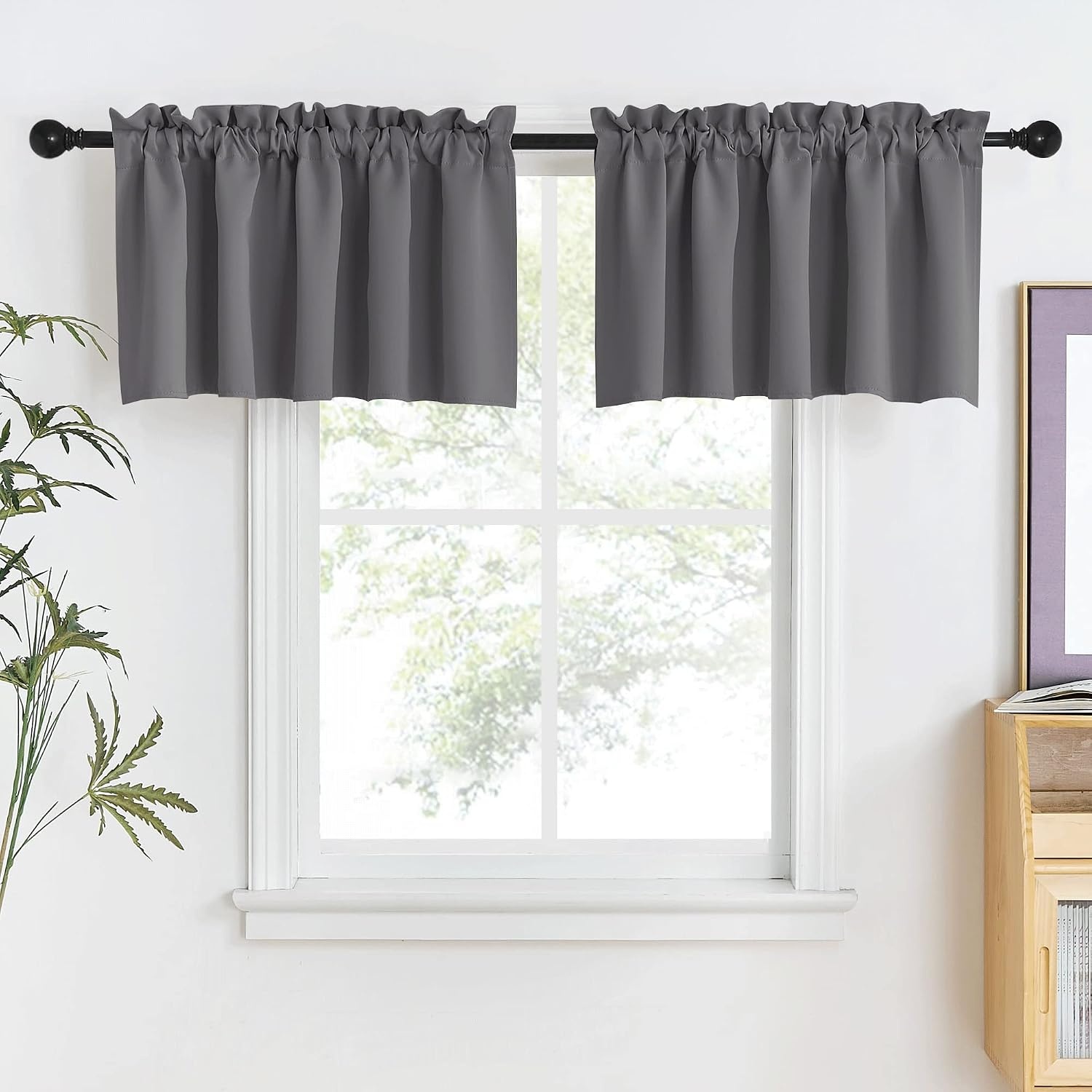 image:imageNICETOWN Blackout Window Treatment Pole Pocket Kitchen Tier Curtains Tailored Scalloped ValanceSwags for Living Room One Pair 36 Wide by 63inches Long Each Panel GreyGrey