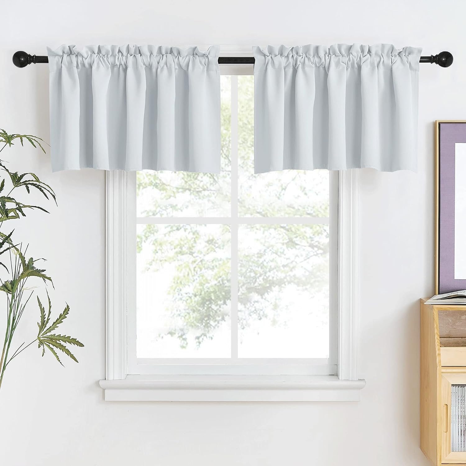 image:imageNICETOWN Blackout Window Treatment Pole Pocket Kitchen Tier Curtains Tailored Scalloped ValanceSwags for Living Room One Pair 36 Wide by 63inches Long Each Panel GreyGreyish White