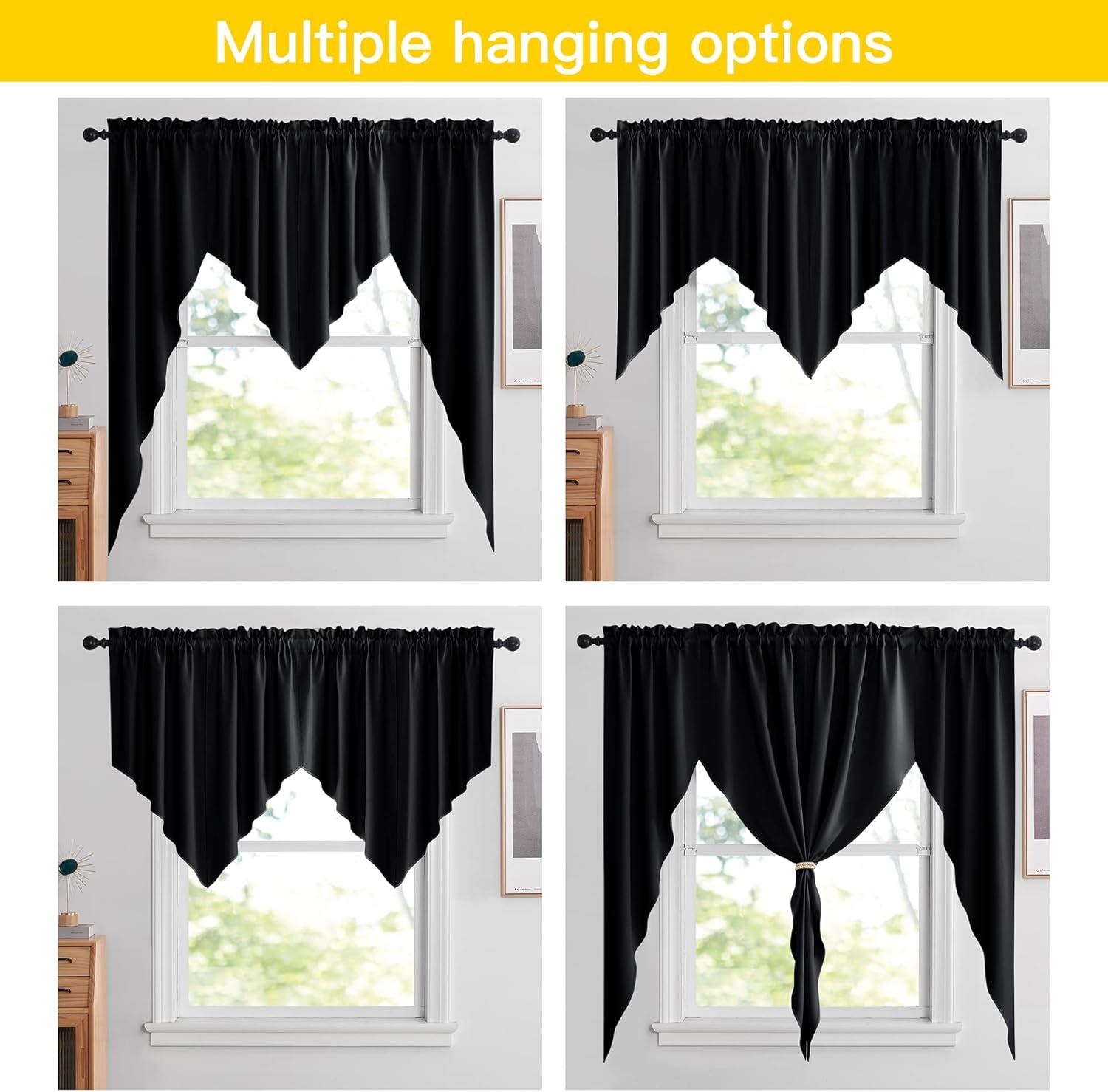 image:imageNICETOWN Blackout Window Treatment Pole Pocket Kitchen Tier Curtains Tailored Scalloped ValanceSwags for Living Room One Pair 36 Wide by 63inches Long Each Panel GreyBlack