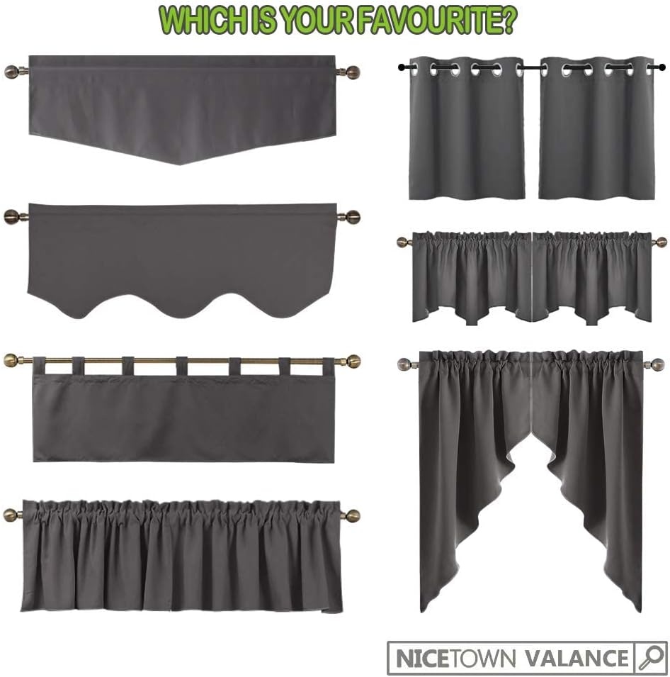 image:imageNICETOWN Blackout Window Treatment Pole Pocket Kitchen Tier Curtains Tailored Scalloped ValanceSwags for Living Room One Pair 36 Wide by 63inches Long Each Panel GreyCappuccino
