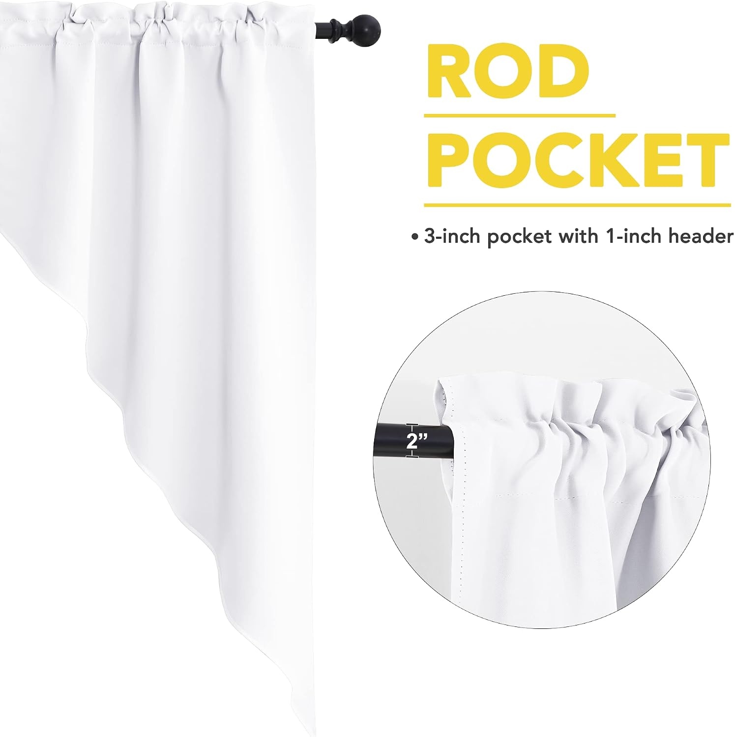 image:imageNICETOWN Blackout Window Treatment Pole Pocket Kitchen Tier Curtains Tailored Scalloped ValanceSwags for Living Room One Pair 36 Wide by 63inches Long Each Panel GreyPure White