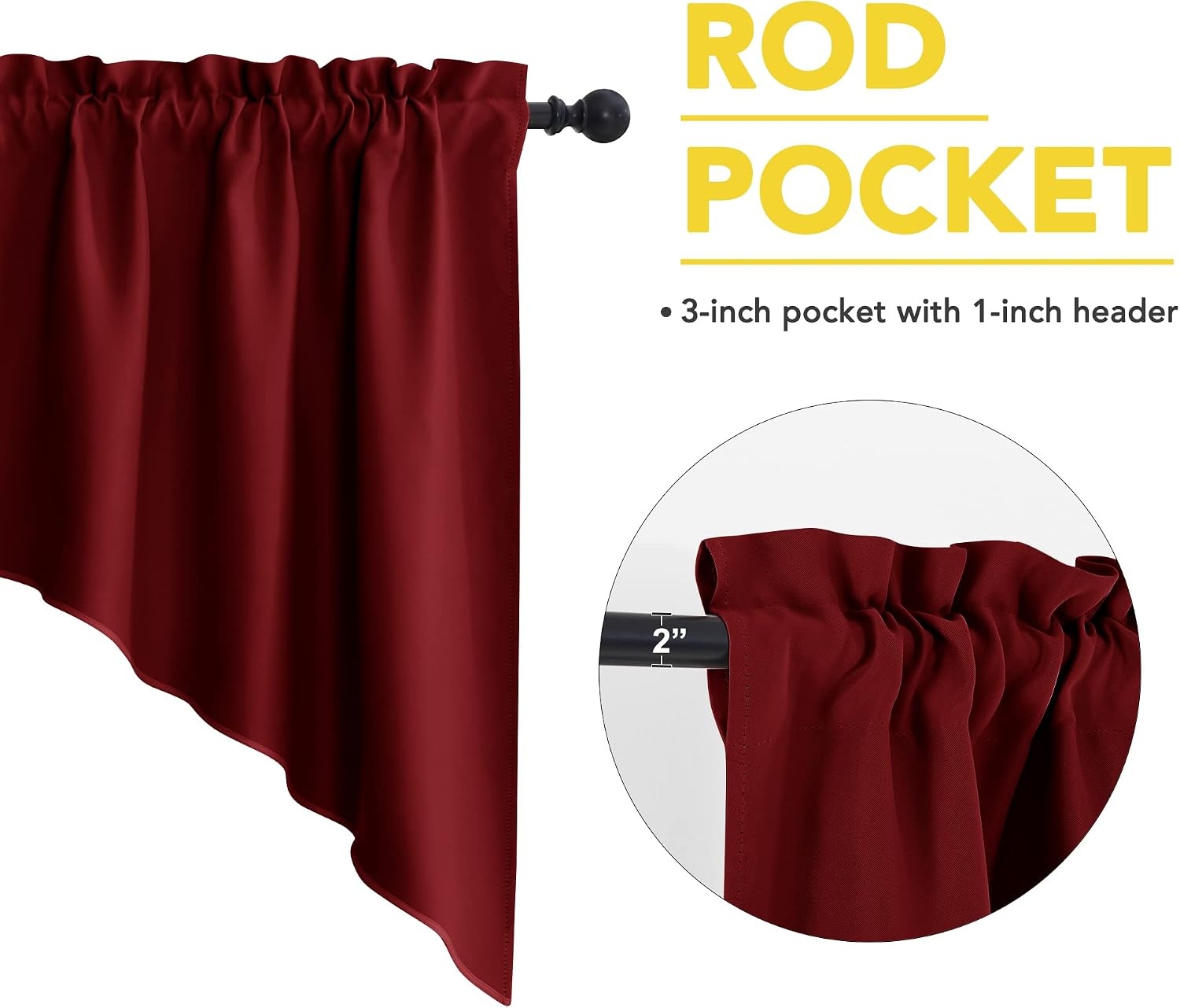 image:imageNICETOWN Blackout Window Treatment Pole Pocket Kitchen Tier Curtains Tailored Scalloped ValanceSwags for Living Room One Pair 36 Wide by 63inches Long Each Panel GreyBurgundy Red