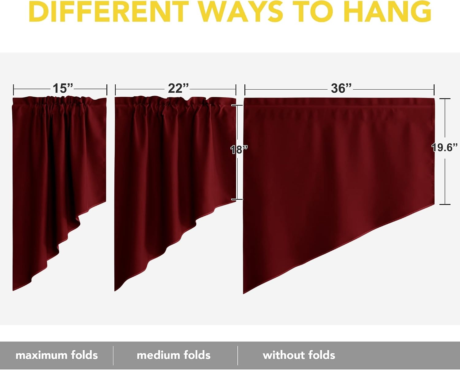 image:imageNICETOWN Blackout Window Treatment Pole Pocket Kitchen Tier Curtains Tailored Scalloped ValanceSwags for Living Room One Pair 36 Wide by 63inches Long Each Panel GreyBurgundy Red
