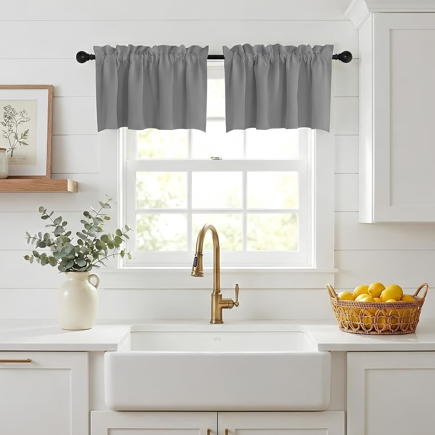 image:imageNICETOWN Blackout Window Treatment Pole Pocket Kitchen Tier Curtains Tailored Scalloped ValanceSwags for Living Room One Pair 36 Wide by 63inches Long Each Panel GreySilver Grey