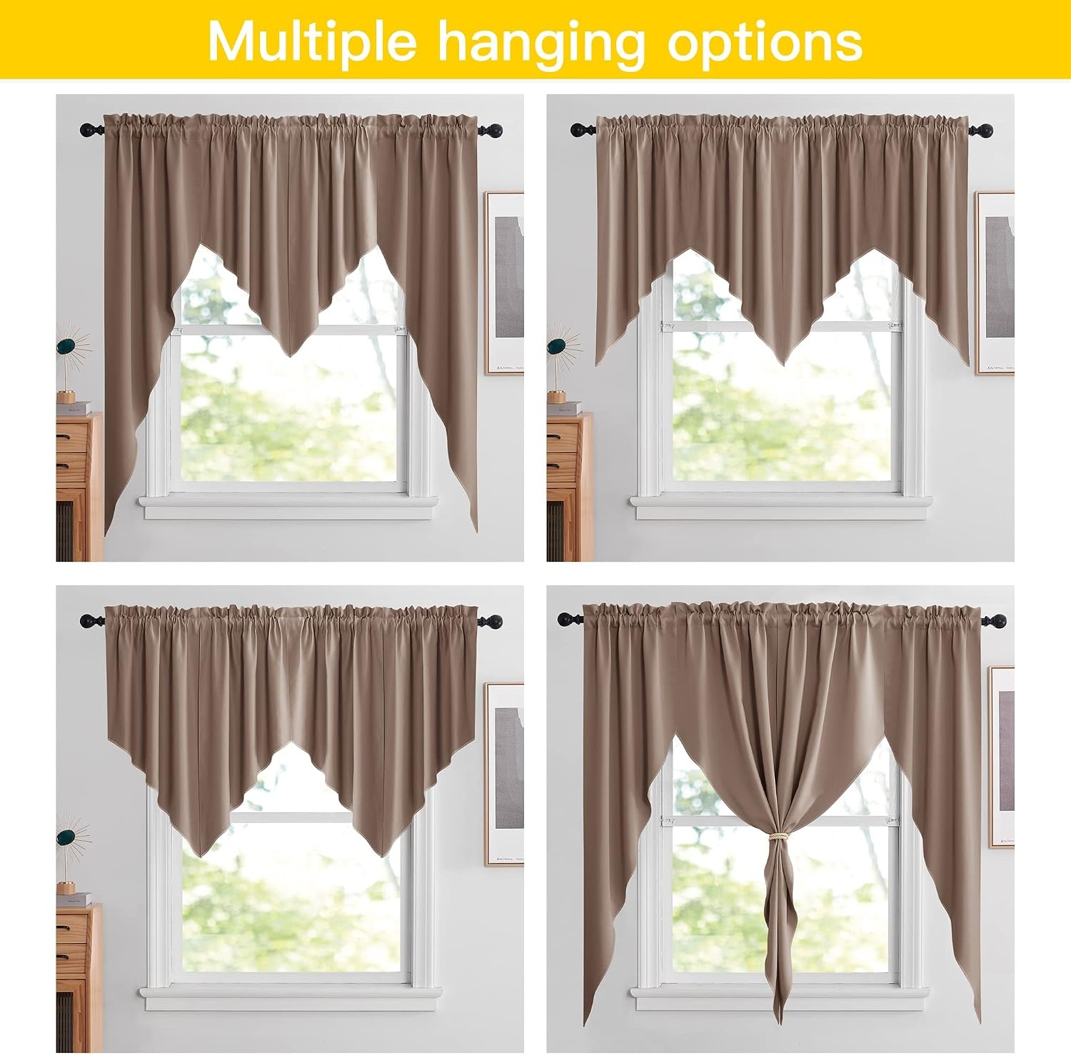 image:imageNICETOWN Blackout Window Treatment Pole Pocket Kitchen Tier Curtains Tailored Scalloped ValanceSwags for Living Room One Pair 36 Wide by 63inches Long Each Panel GreyCappuccino