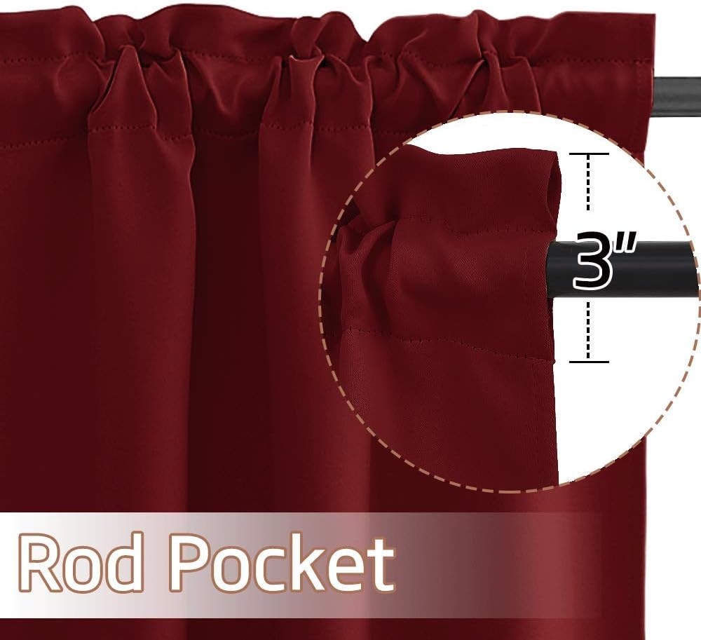 image:imageNICETOWN Blackout Window Treatment Pole Pocket Kitchen Tier Curtains Tailored Scalloped ValanceSwags for Living Room One Pair 36 Wide by 63inches Long Each Panel GreyBurgundy Red