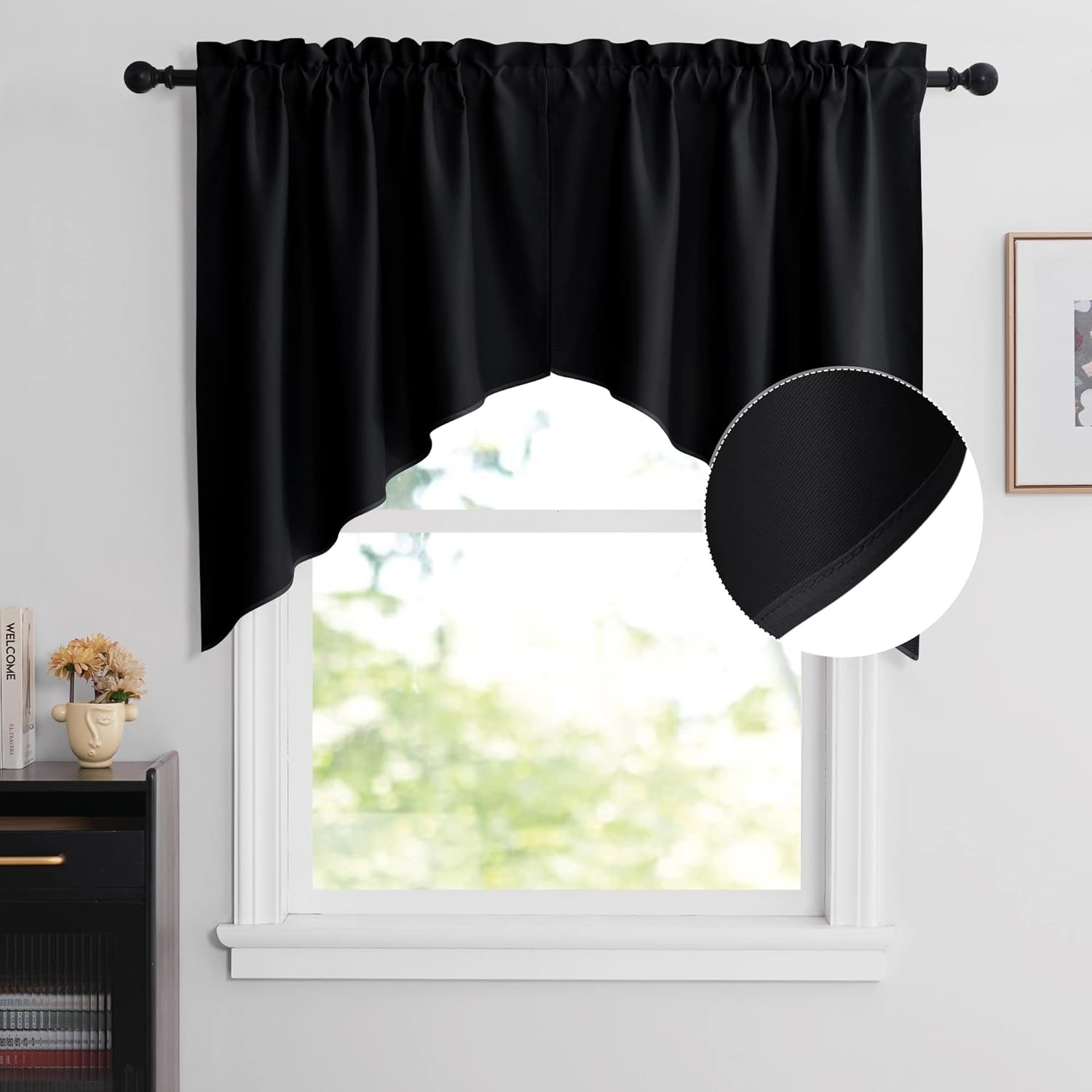 image:imageNICETOWN Blackout Window Treatment Pole Pocket Kitchen Tier Curtains Tailored Scalloped ValanceSwags for Living Room One Pair 36 Wide by 63inches Long Each Panel GreyBlack
