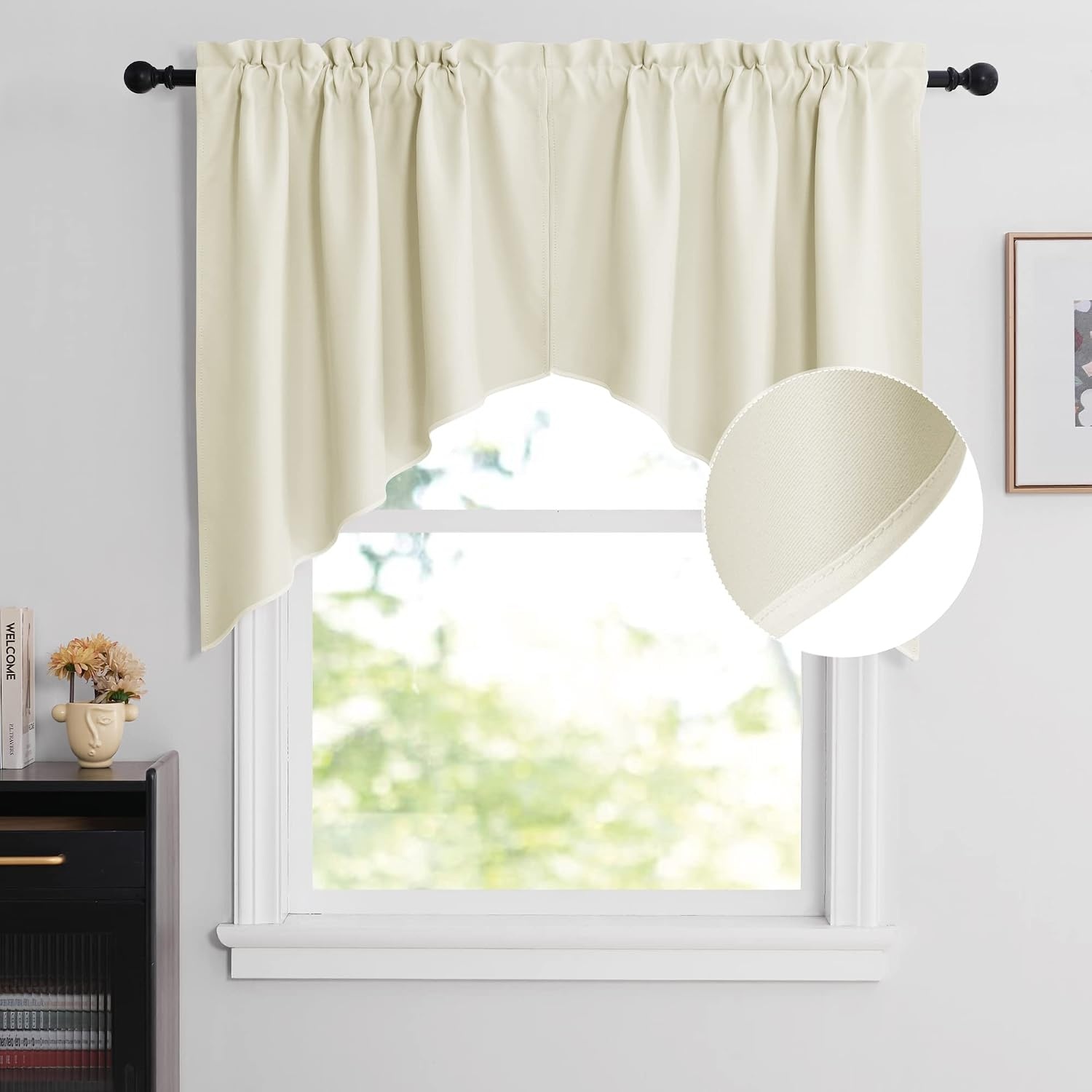 image:imageNICETOWN Blackout Window Treatment Pole Pocket Kitchen Tier Curtains Tailored Scalloped ValanceSwags for Living Room One Pair 36 Wide by 63inches Long Each Panel GreyLight Beige
