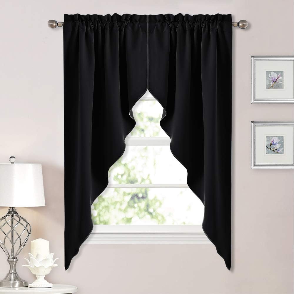 image:imageNICETOWN Blackout Window Treatment Pole Pocket Kitchen Tier Curtains Tailored Scalloped ValanceSwags for Living Room One Pair 36 Wide by 63inches Long Each Panel GreyBlack