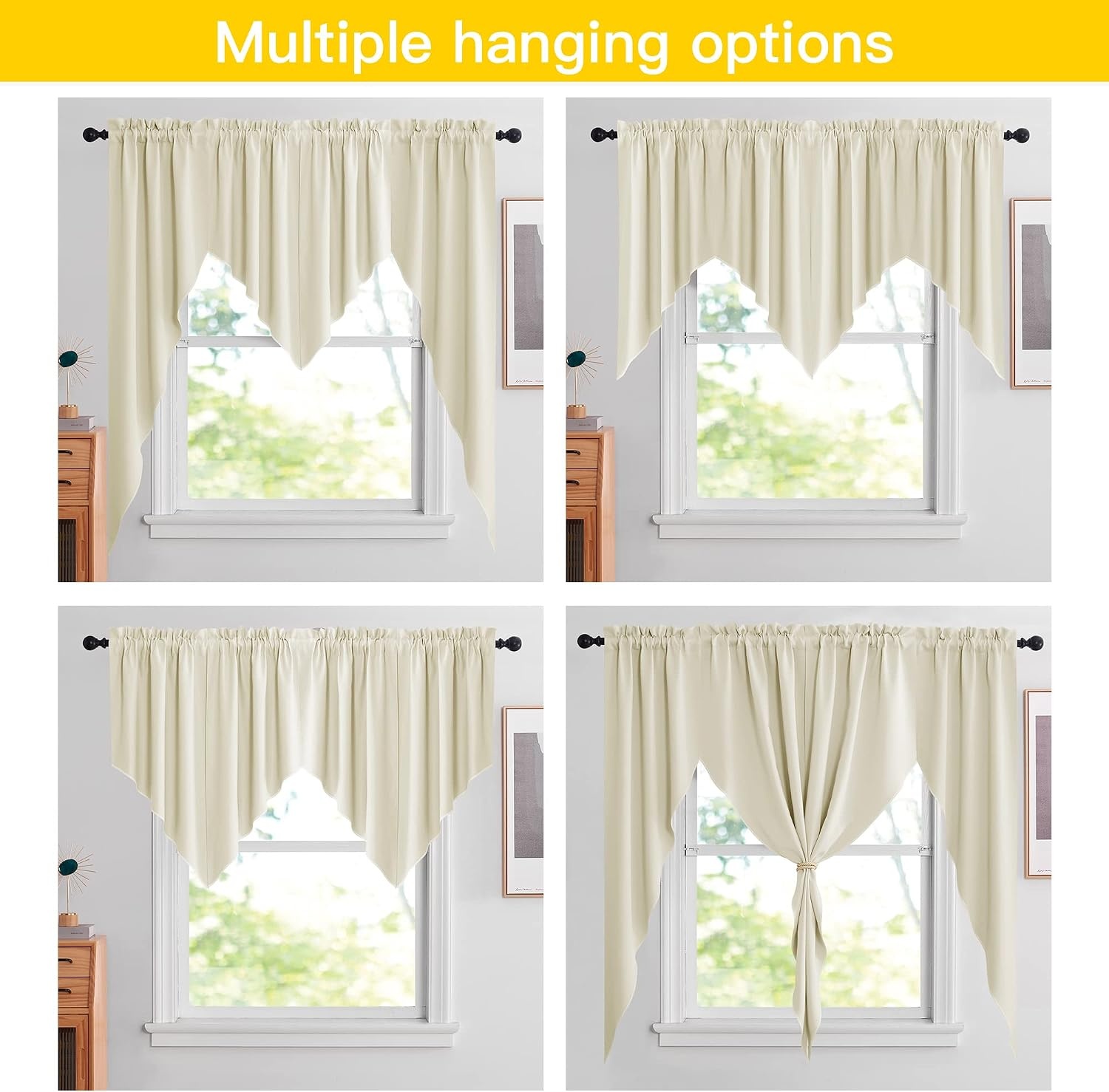 image:imageNICETOWN Blackout Window Treatment Pole Pocket Kitchen Tier Curtains Tailored Scalloped ValanceSwags for Living Room One Pair 36 Wide by 63inches Long Each Panel GreyLight Beige