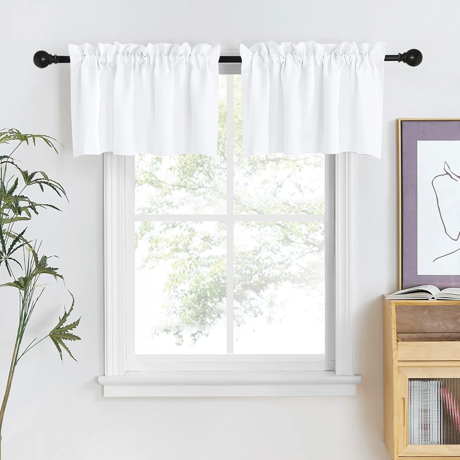 image:imageNICETOWN Blackout Window Treatment Pole Pocket Kitchen Tier Curtains Tailored Scalloped ValanceSwags for Living Room One Pair 36 Wide by 63inches Long Each Panel GreyPure White