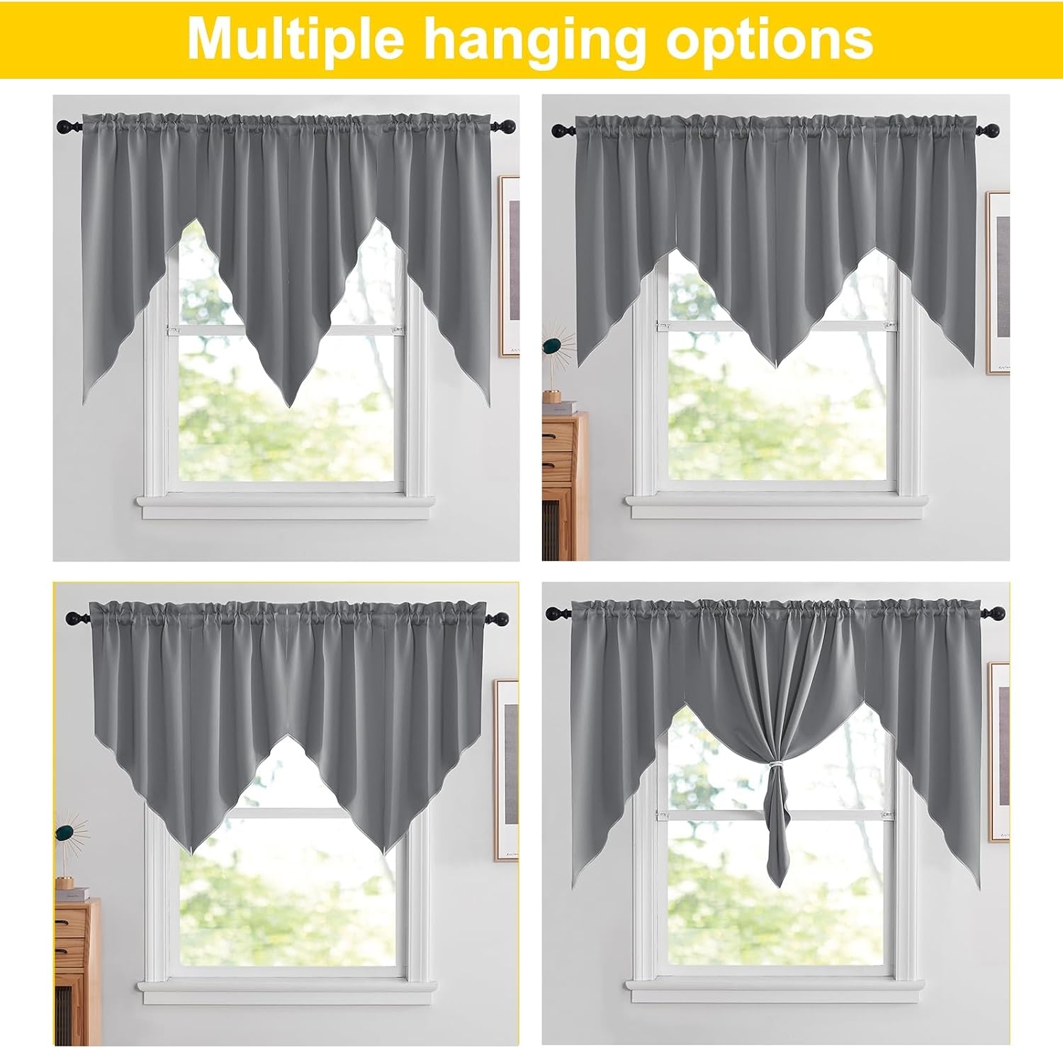 image:imageNICETOWN Blackout Window Treatment Pole Pocket Kitchen Tier Curtains Tailored Scalloped ValanceSwags for Living Room One Pair 36 Wide by 63inches Long Each Panel GreySilver Grey