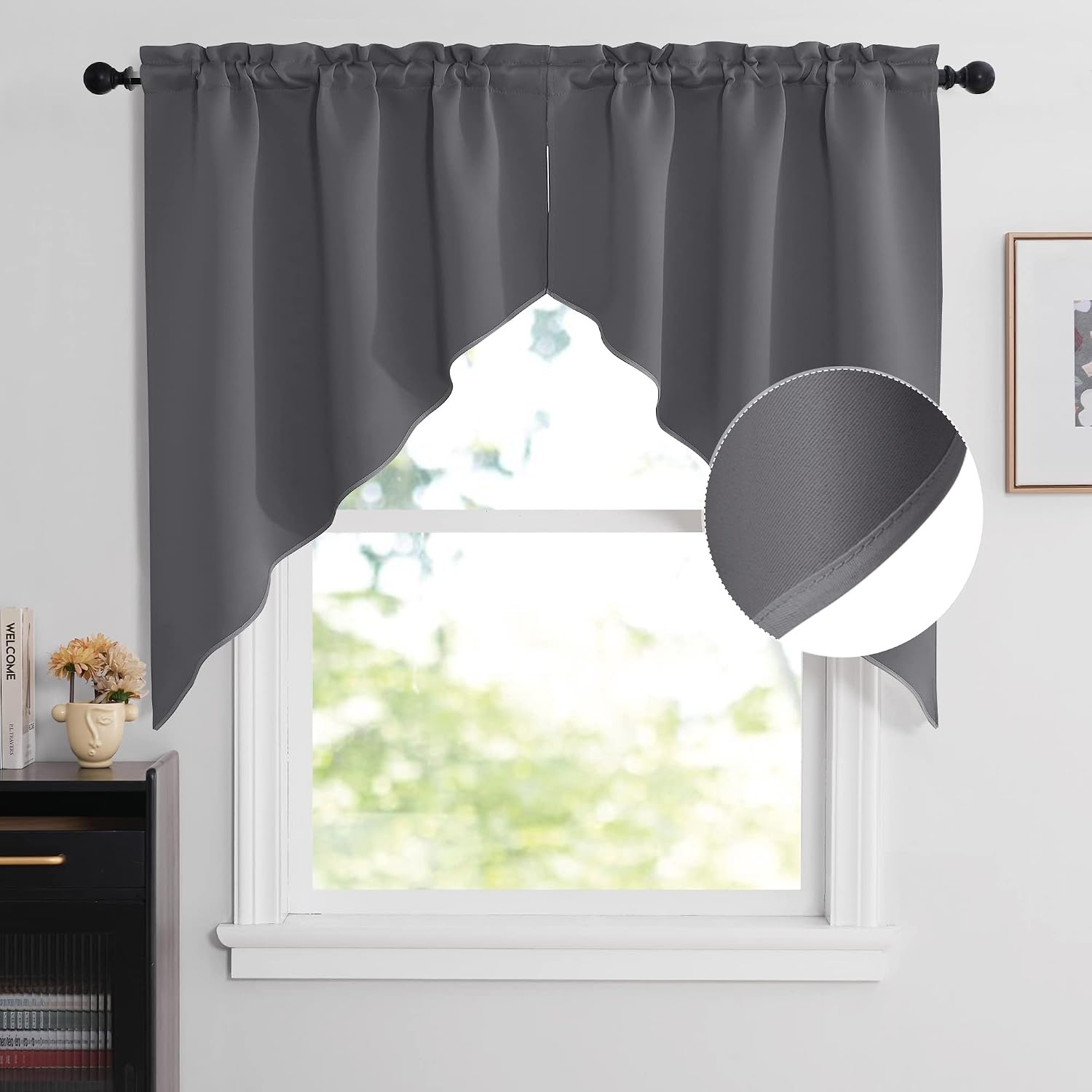 image:imageNICETOWN Blackout Window Treatment Pole Pocket Kitchen Tier Curtains Tailored Scalloped ValanceSwags for Living Room One Pair 36 Wide by 63inches Long Each Panel GreyGrey