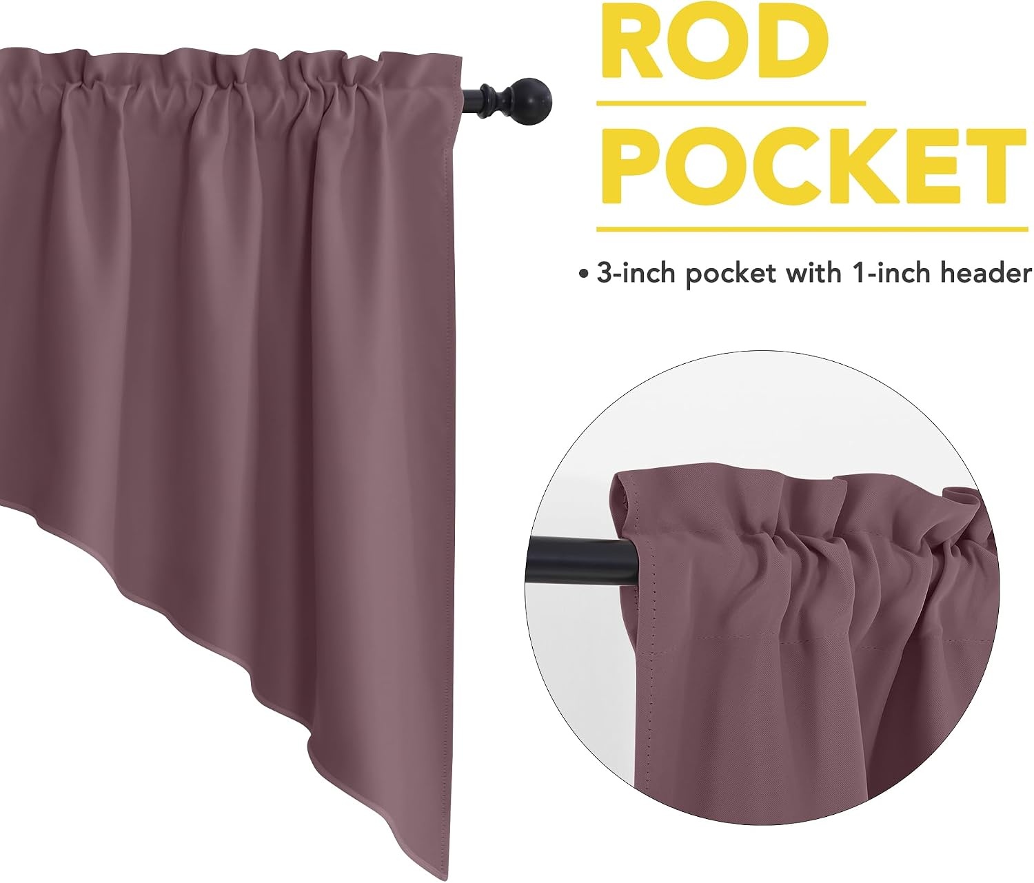 image:imageNICETOWN Blackout Window Treatment Pole Pocket Kitchen Tier Curtains Tailored Scalloped ValanceSwags for Living Room One Pair 36 Wide by 63inches Long Each Panel GreyDry Rose