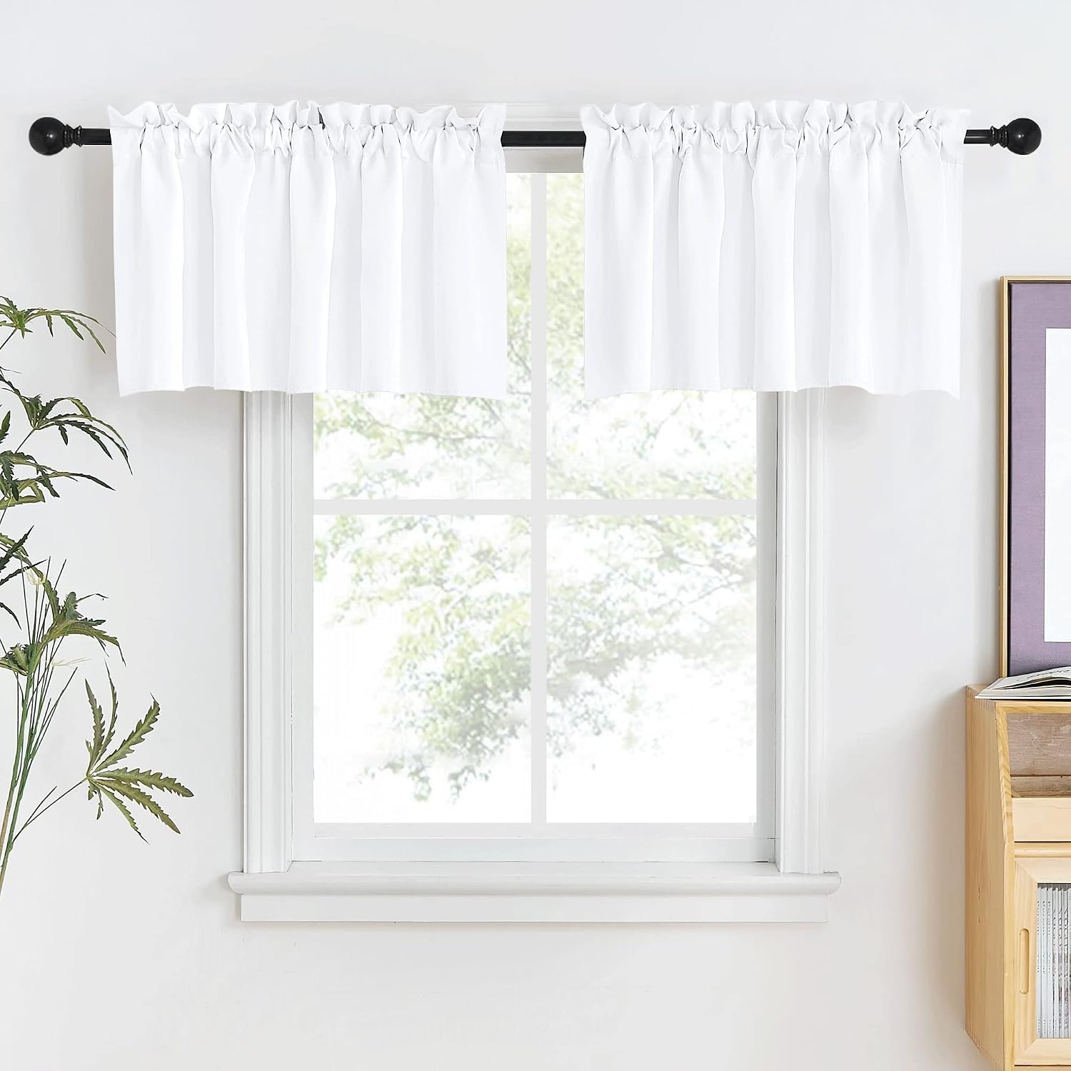 image:imageNICETOWN Blackout Window Treatment Pole Pocket Kitchen Tier Curtains Tailored Scalloped ValanceSwags for Living Room One Pair 36 Wide by 63inches Long Each Panel GreyPure White