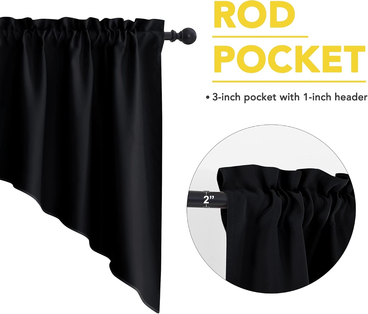 image:imageNICETOWN Blackout Window Treatment Pole Pocket Kitchen Tier Curtains Tailored Scalloped ValanceSwags for Living Room One Pair 36 Wide by 63inches Long Each Panel GreyBlack