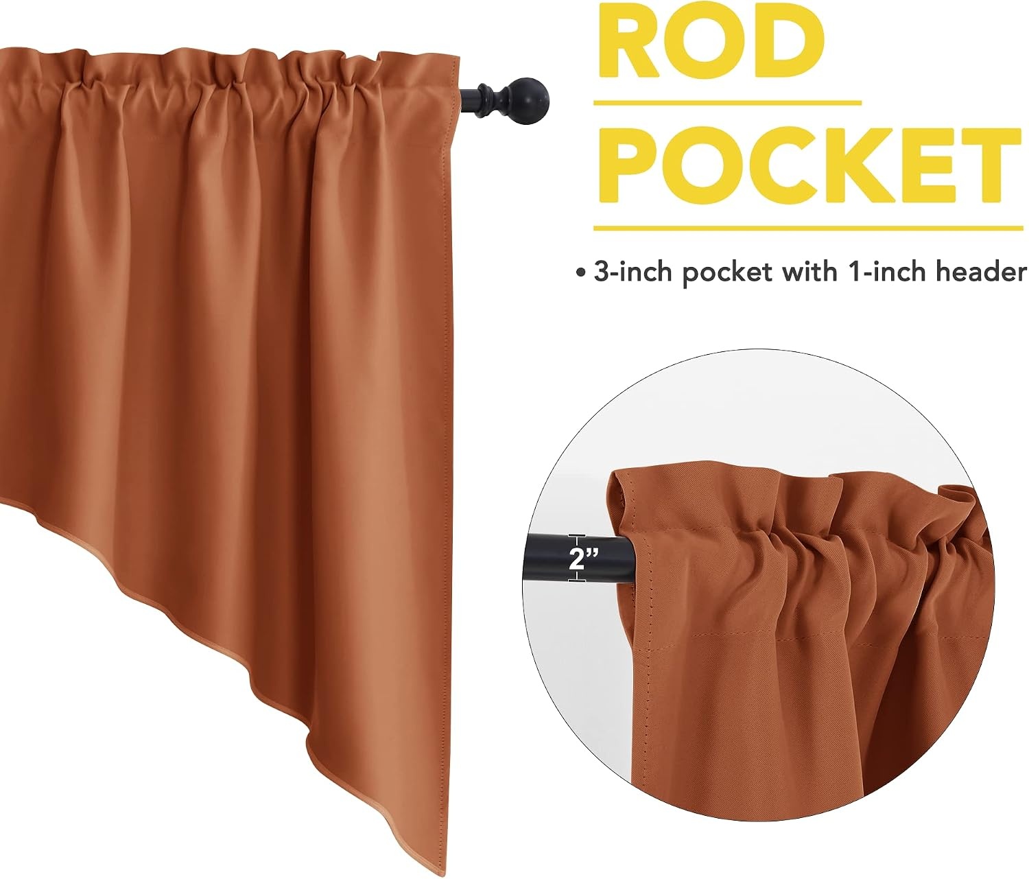 image:imageNICETOWN Blackout Window Treatment Pole Pocket Kitchen Tier Curtains Tailored Scalloped ValanceSwags for Living Room One Pair 36 Wide by 63inches Long Each Panel GreyBurnt Orange