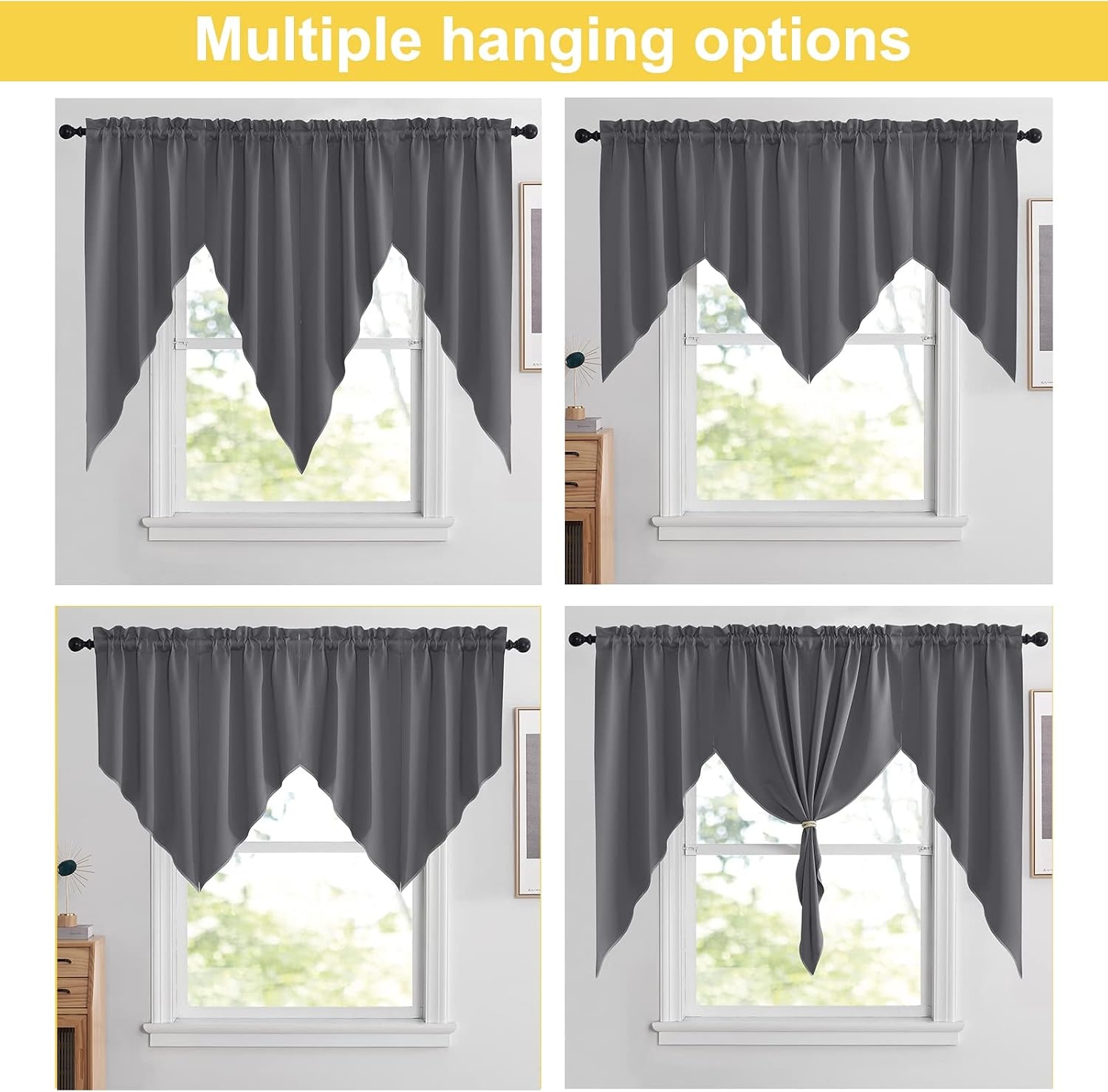 image:imageNICETOWN Blackout Window Treatment Pole Pocket Kitchen Tier Curtains Tailored Scalloped ValanceSwags for Living Room One Pair 36 Wide by 63inches Long Each Panel GreyGrey