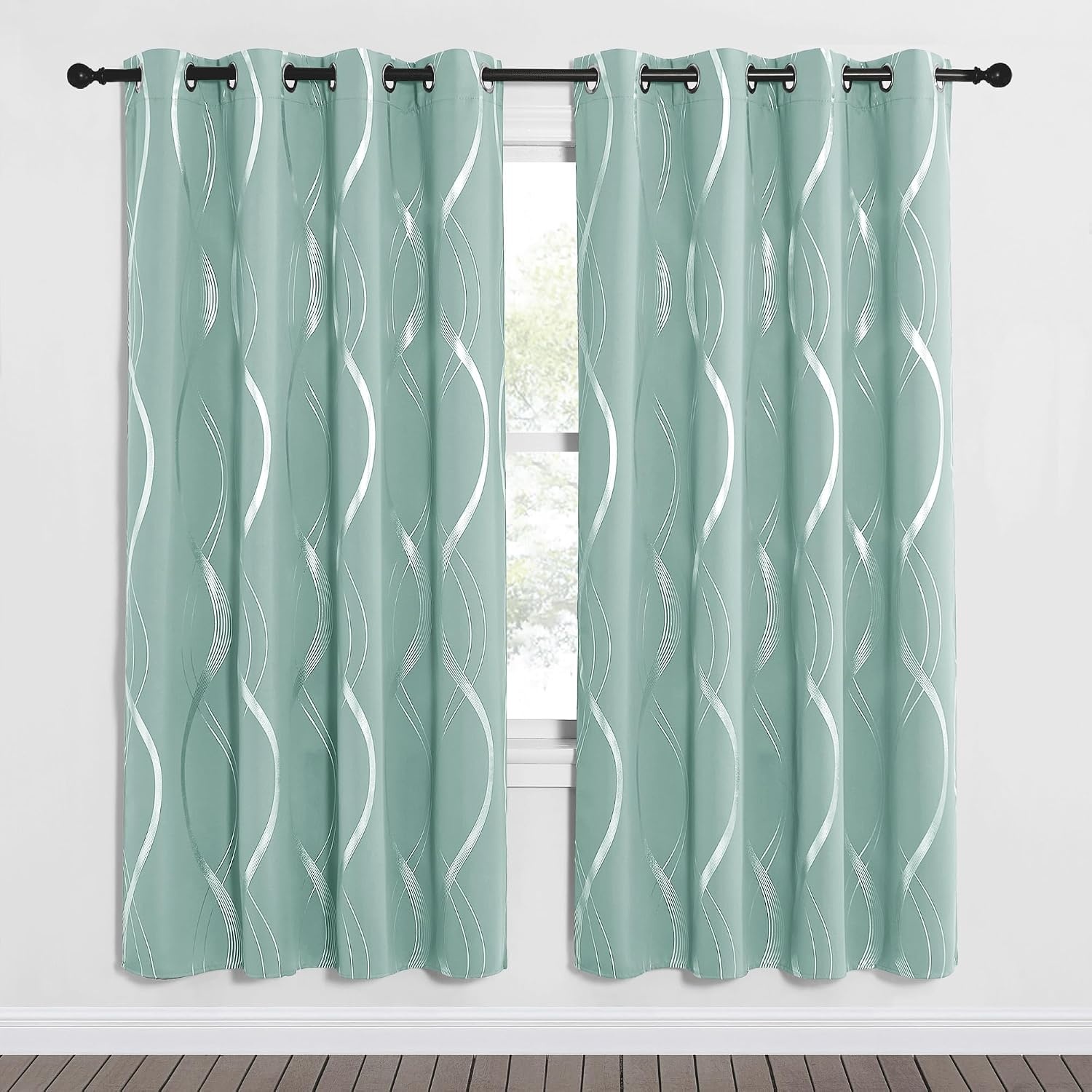 image:imageNICETOWN Grey Blackout Striped Pattern Curtains for Living Room 52 x 841 Aqua Blue