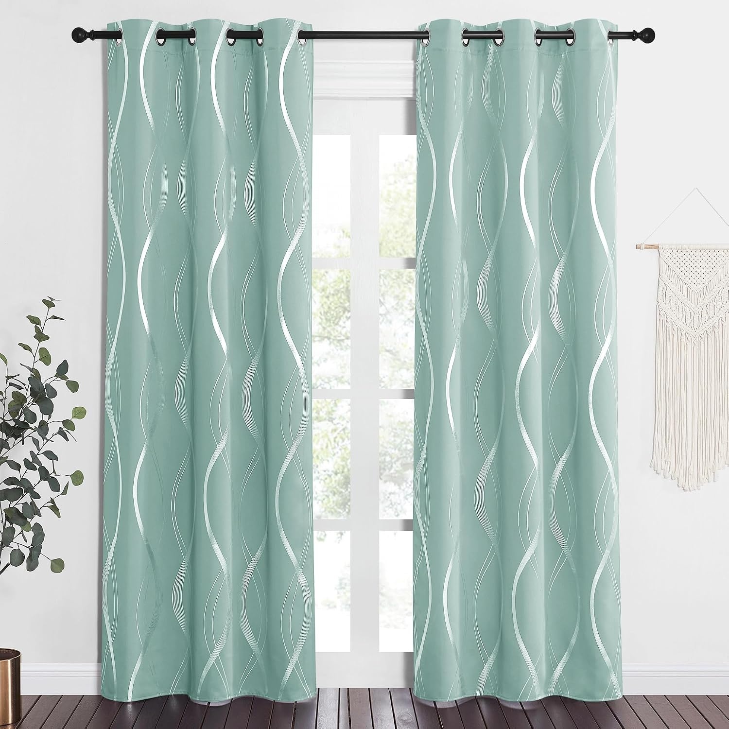 image:imageNICETOWN Grey Blackout Striped Pattern Curtains for Living Room 52 x 841 Aqua Blue