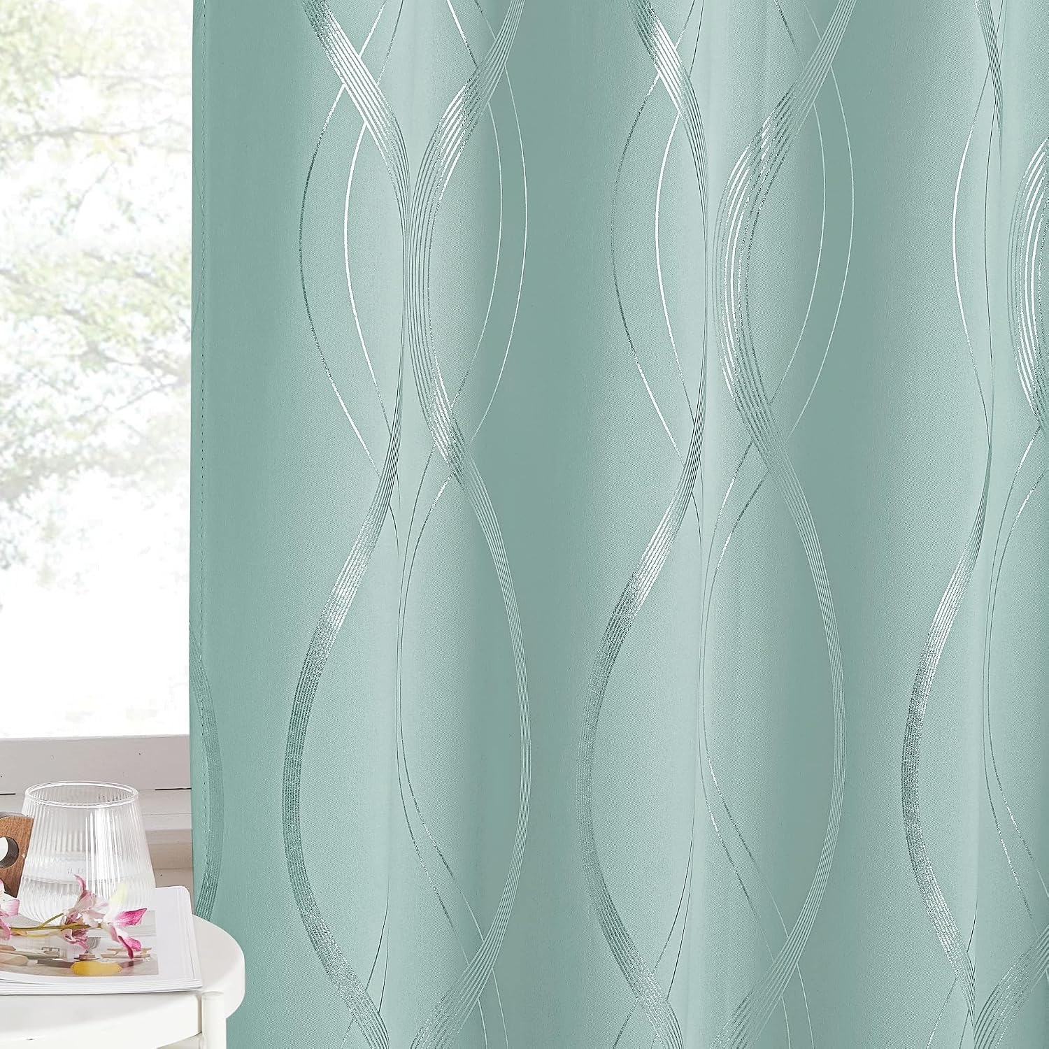image:imageNICETOWN Grey Blackout Striped Pattern Curtains for Living Room 52 x 841 Aqua Blue