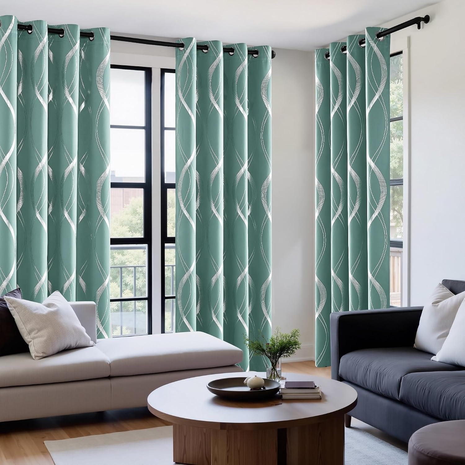 image:imageNICETOWN Grey Blackout Striped Pattern Curtains for Living Room 52 x 841 Aqua Blue