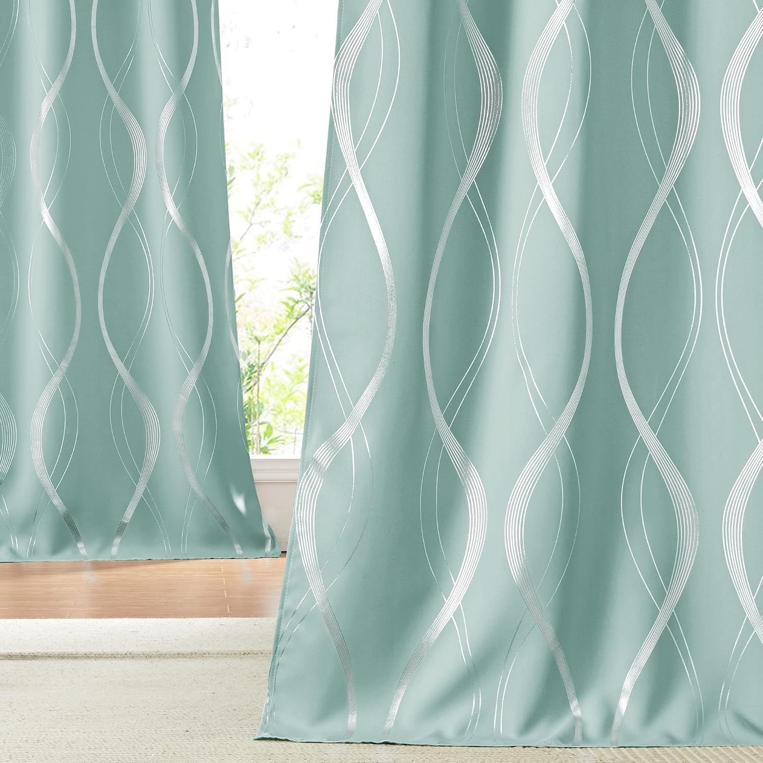 image:imageNICETOWN Grey Blackout Striped Pattern Curtains for Living Room 52 x 841 Aqua Blue