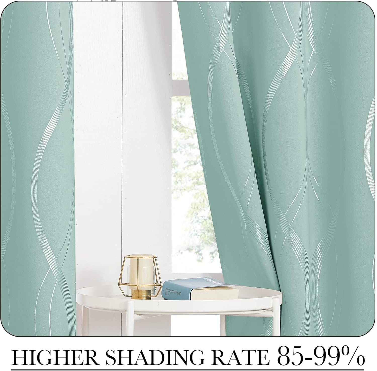 image:imageNICETOWN Grey Blackout Striped Pattern Curtains for Living Room 52 x 841 Aqua Blue