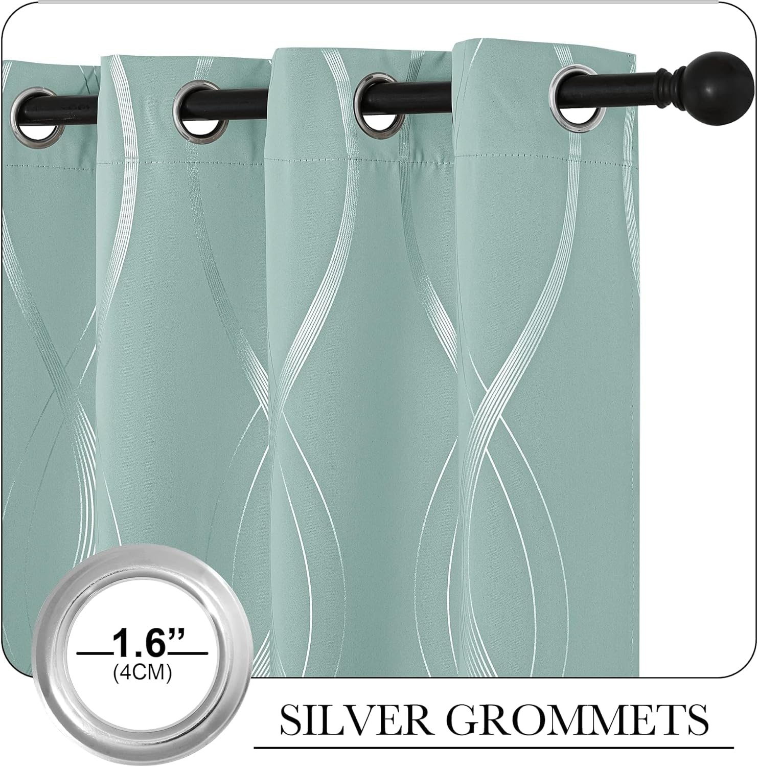 image:imageNICETOWN Grey Blackout Striped Pattern Curtains for Living Room 52 x 841 Aqua Blue