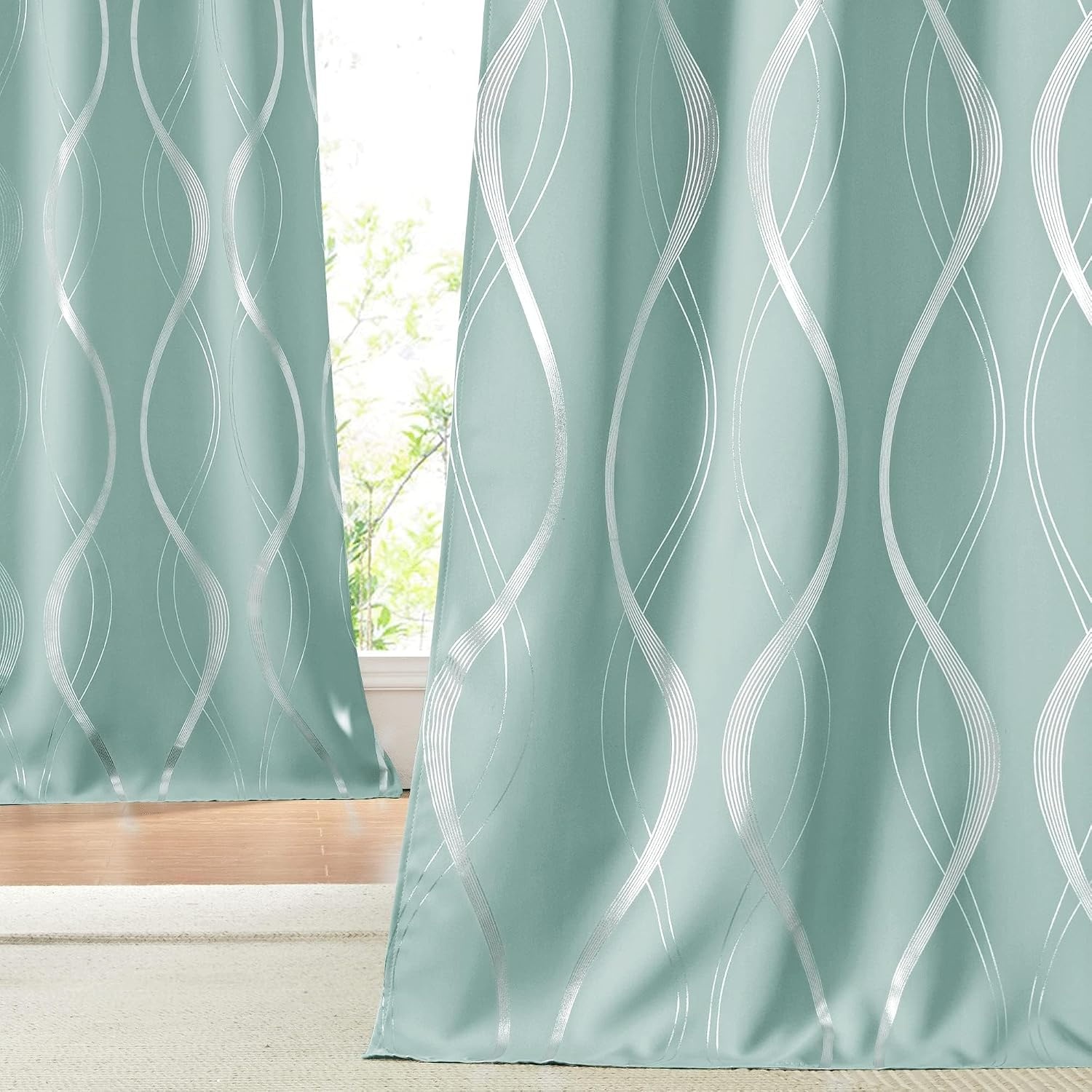 image:imageNICETOWN Grey Blackout Striped Pattern Curtains for Living Room 52 x 841 Aqua Blue