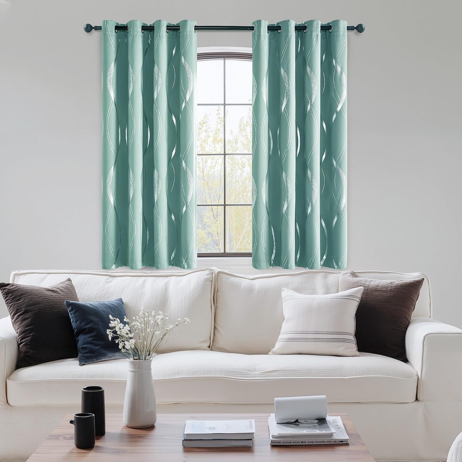 image:imageNICETOWN Grey Blackout Striped Pattern Curtains for Living Room 52 x 841 Aqua Blue
