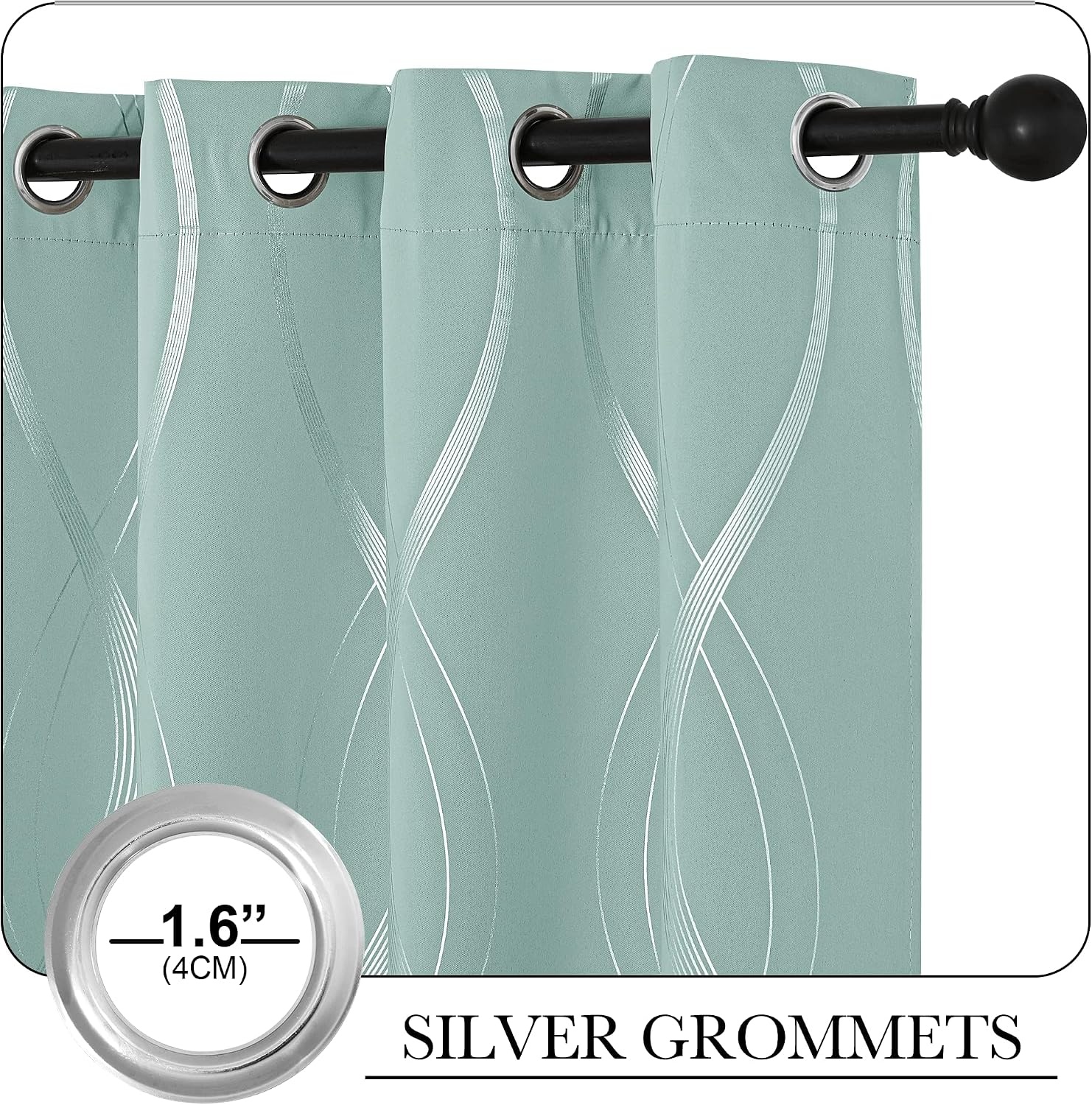 image:imageNICETOWN Grey Blackout Striped Pattern Curtains for Living Room 52 x 841 Aqua Blue