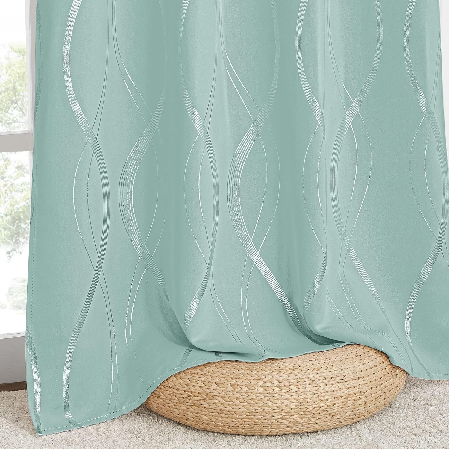 image:imageNICETOWN Grey Blackout Striped Pattern Curtains for Living Room 52 x 841 Aqua Blue