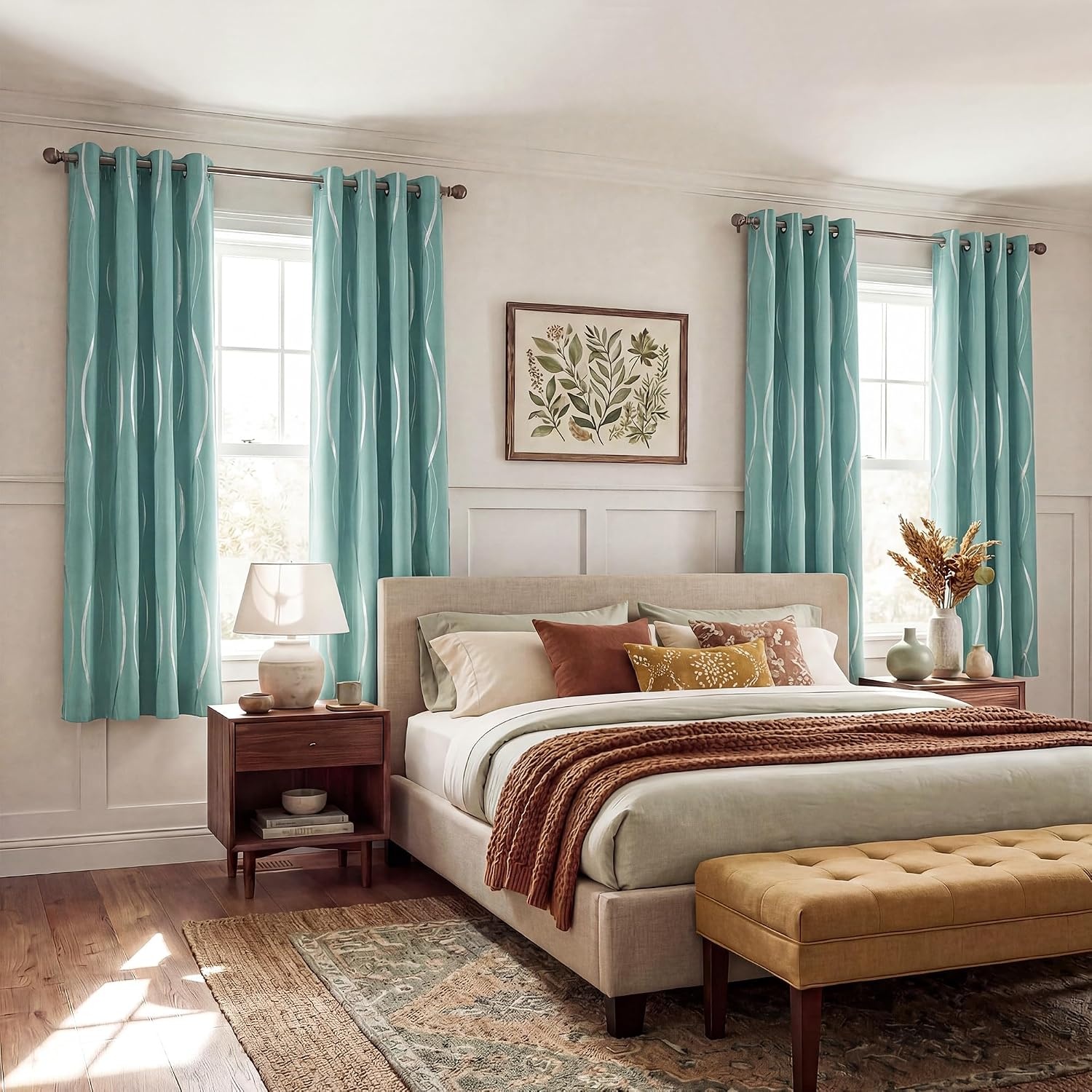 image:imageNICETOWN Grey Blackout Striped Pattern Curtains for Living Room 52 x 841 Aqua Blue